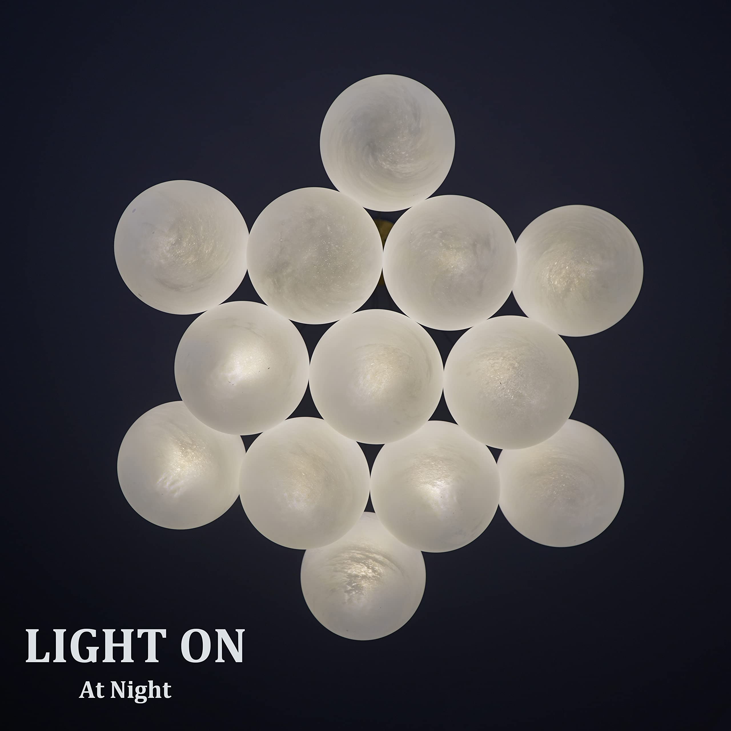 Elegant Glass Bubble Chandelier - 13-Light Frosted Globe Pendant Light Fixture in Gold for Living Room & Dining Room | Perfect for Modern Home Decor, Wedding Venues and Luxury Interior Lighting