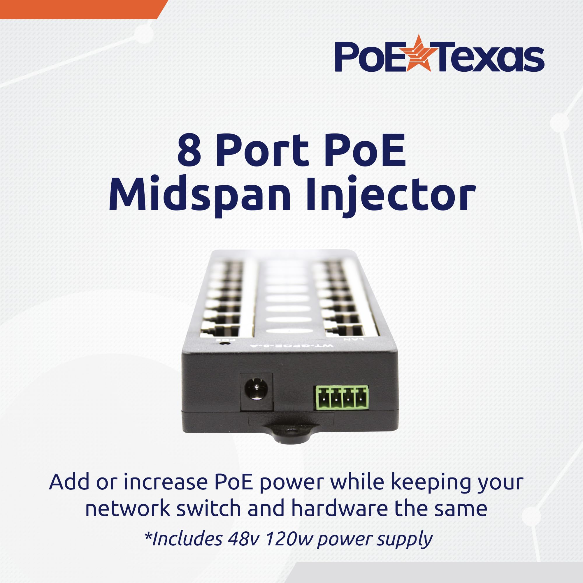 8 Port Gigabit Passive PoE Injector - 48V 120W Power Over Ethernet Midspan - Wall Mount for IP Cameras, WiFi Access Points & VoIP Phones - Compatible with Non-PoE Switches | Home Security & Office Network Setup