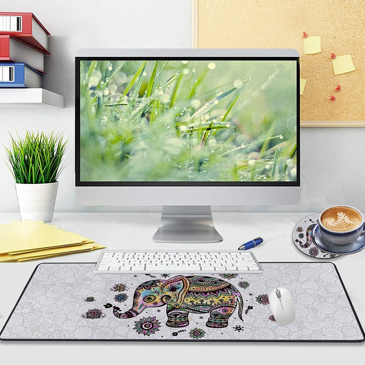 Premium Large Gaming Mouse Pad 31.5x11.8 Inch - Non-Slip Rubber Base, Stitched Edges, Cute Floral Elephant Design for Office & Home Desk - Perfect for PC Gaming, Work, and Study - Waterproof & Durable Surface
