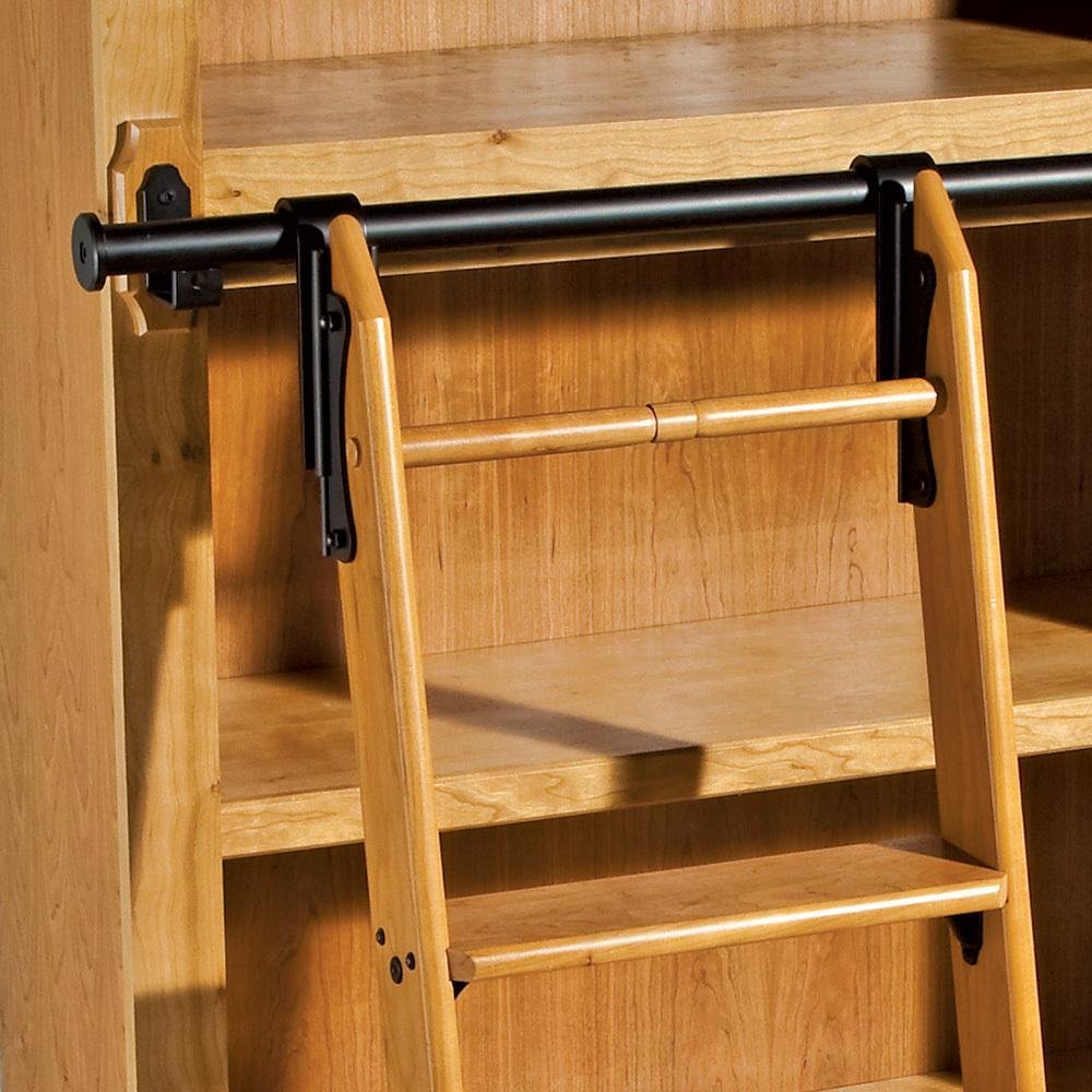 Rockler 8' Rolling Library Ladder Hardware Kit - Satin Black Finish with Caster Assemblies, Metal Step Rods & Sliding Hooks for Wooden Ladders | Perfect for Home Libraries, Loft Spaces & Bookcase Access
