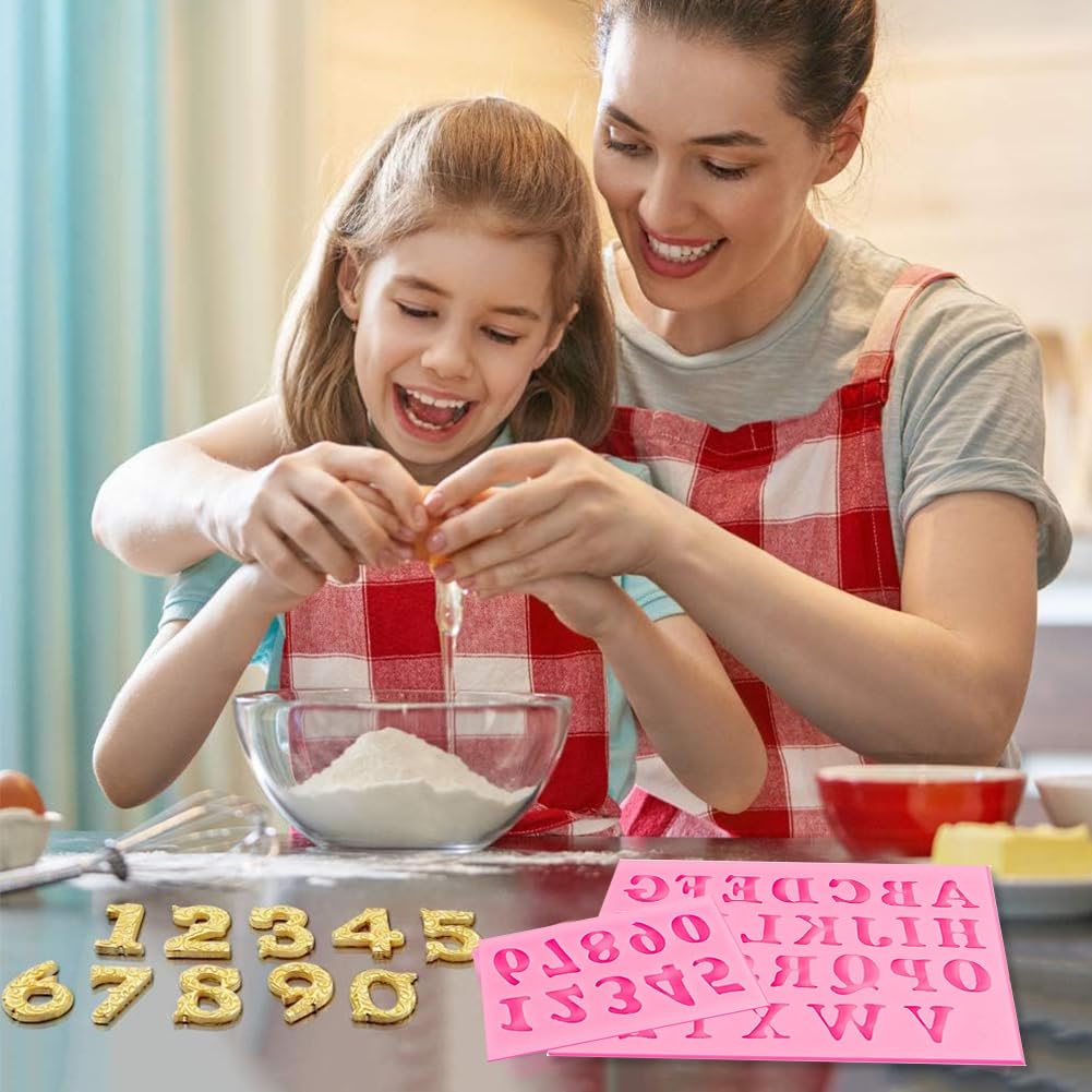 Premium Silicone Alphabet & Number Molds Set of 4 - Reusable Fondant Molds for Cake Decorating, Chocolate Making, Biscuit Stamping - Perfect for DIY Baking, Candy Crafts & Party Treats (SMR-0051)