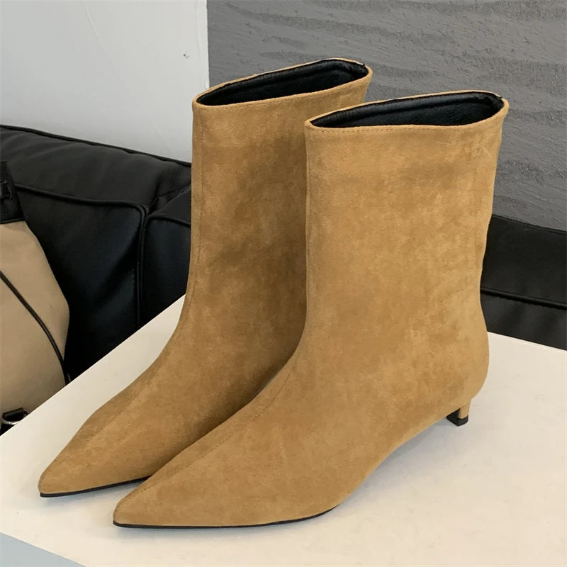 Eilyken Women's Vintage Ankle Boots - Pointed Toe Low Heel Designer Booties for Fall & Winter | Fashionable Short Boots Zapatos De Mujer | Perfect for Office, Dating & Casual Outfits