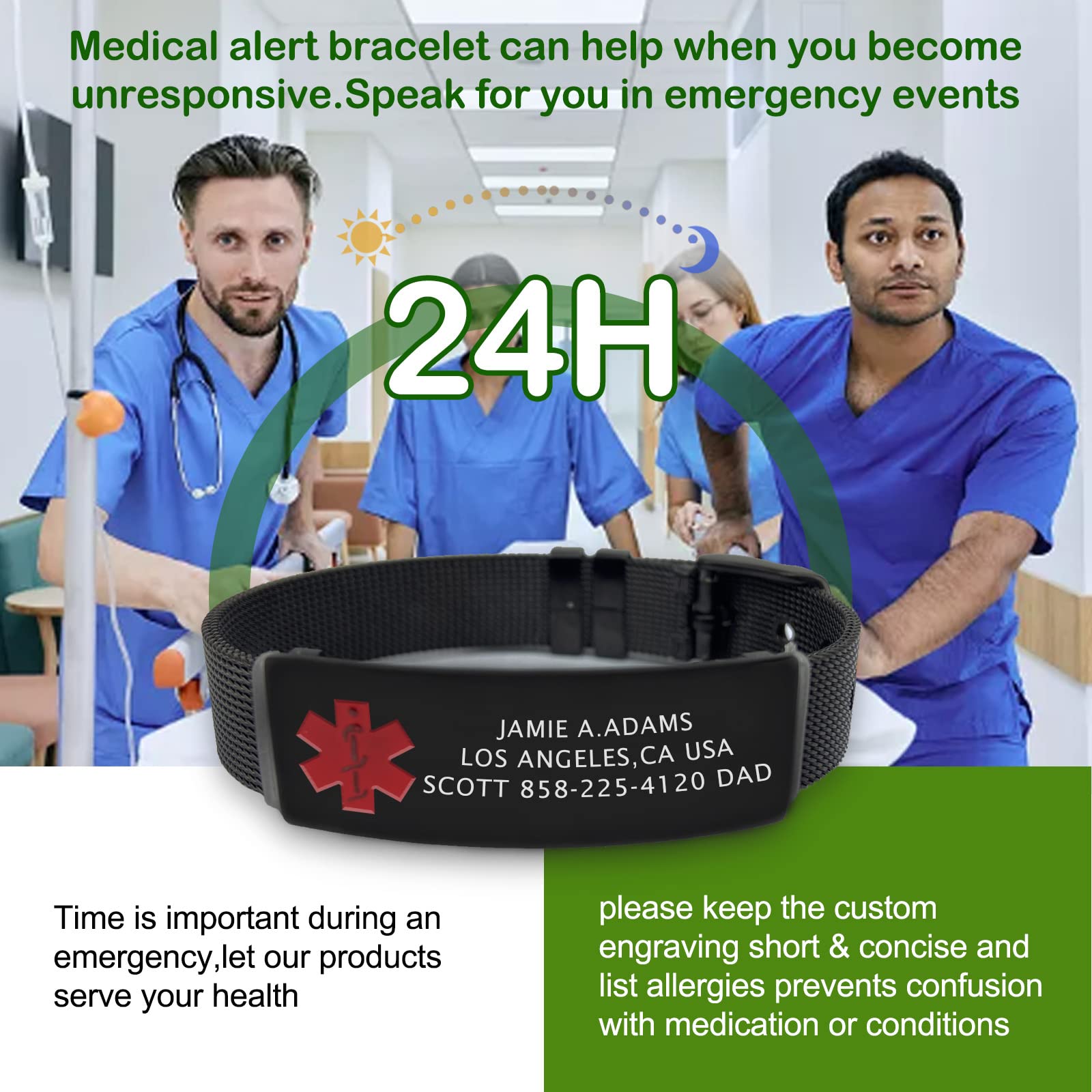 Custom Engraved Adjustable Stainless Steel Medical Alert Bracelet for Men, Women & Kids - Emergency Medical ID Wristband with Free Personalization | Perfect for Allergies, Diabetes & Daily Safety
