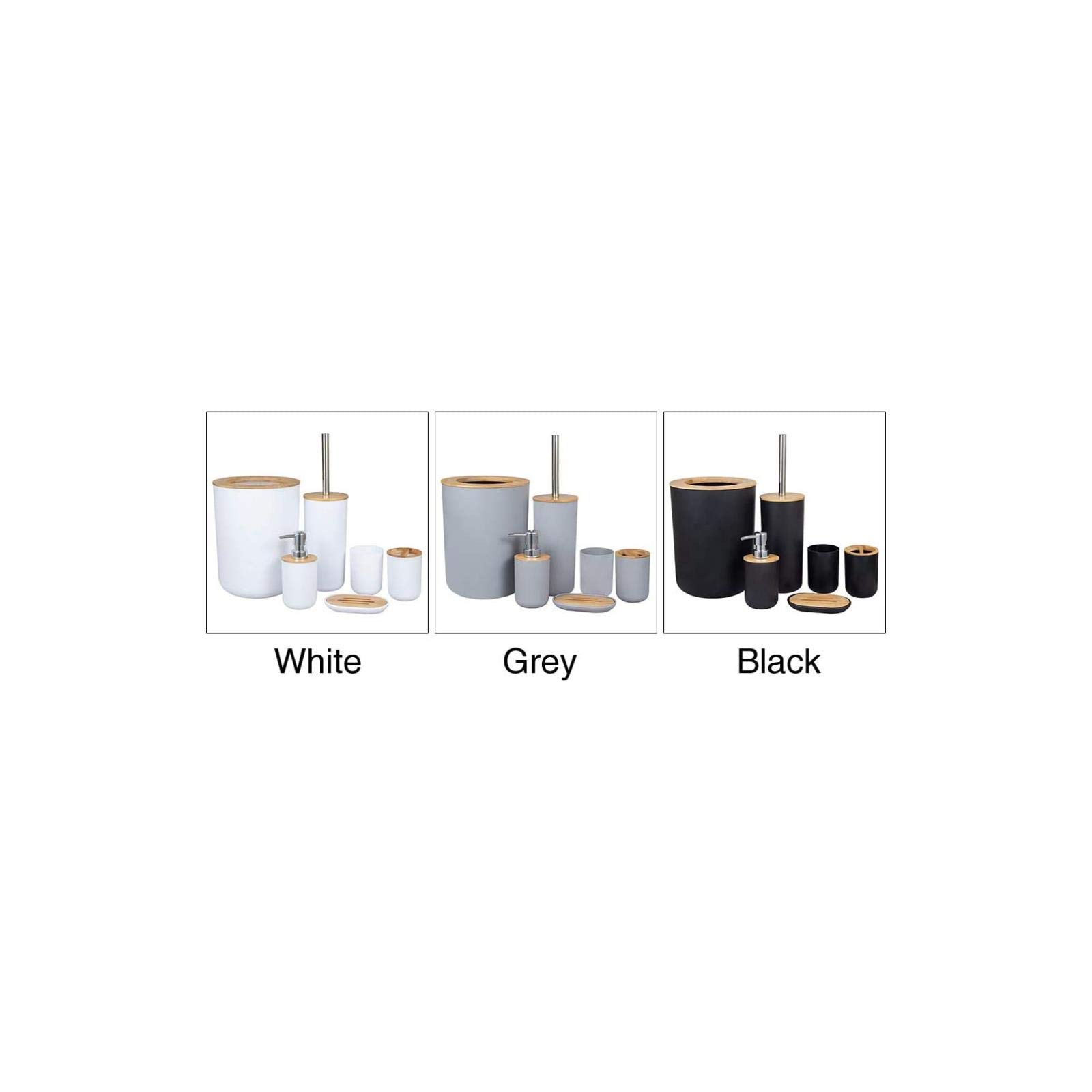 Premium Bamboo Bathroom Accessories Set - 6-Piece Eco-Friendly Toilet Brush, Soap Dispenser, Waste Bin, Toothbrush Holder & Soap Dish | Modern Bathroom Decor for Home, Spa & Hotel Use