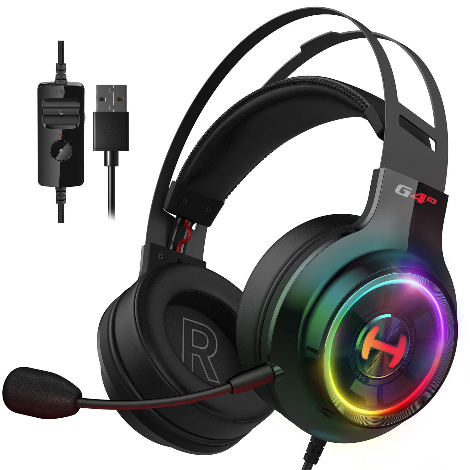 Edifier G4 TE Gaming Headset - 7.1 Surround Sound Over-Ear Headphones with Noise Canceling Mic, USB Wired RGB Headset for PC, PS4, Mac, Laptop - 50mm Drivers - Perfect for FPS Gaming & Online Chat (Black)