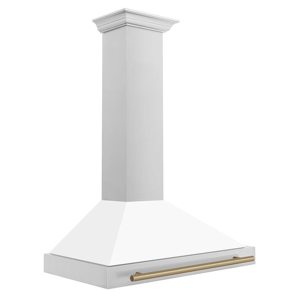 ZLINE KB4STZ Autograph Edition Convertible Stainless Steel Range Hood - White Matte Shell with Champagne Bronze Accents | Professional Kitchen Ventilation for Modern Homes