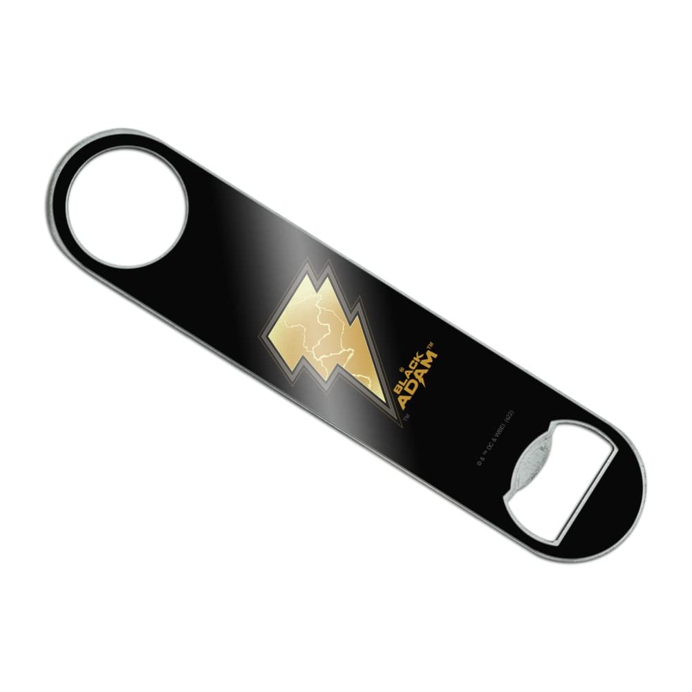 Black Adam Lightning Logo Stainless Steel Bartender Bottle Opener - Vinyl Covered Flat Speed Bar for Home Bars, Parties & Bartending Accessories