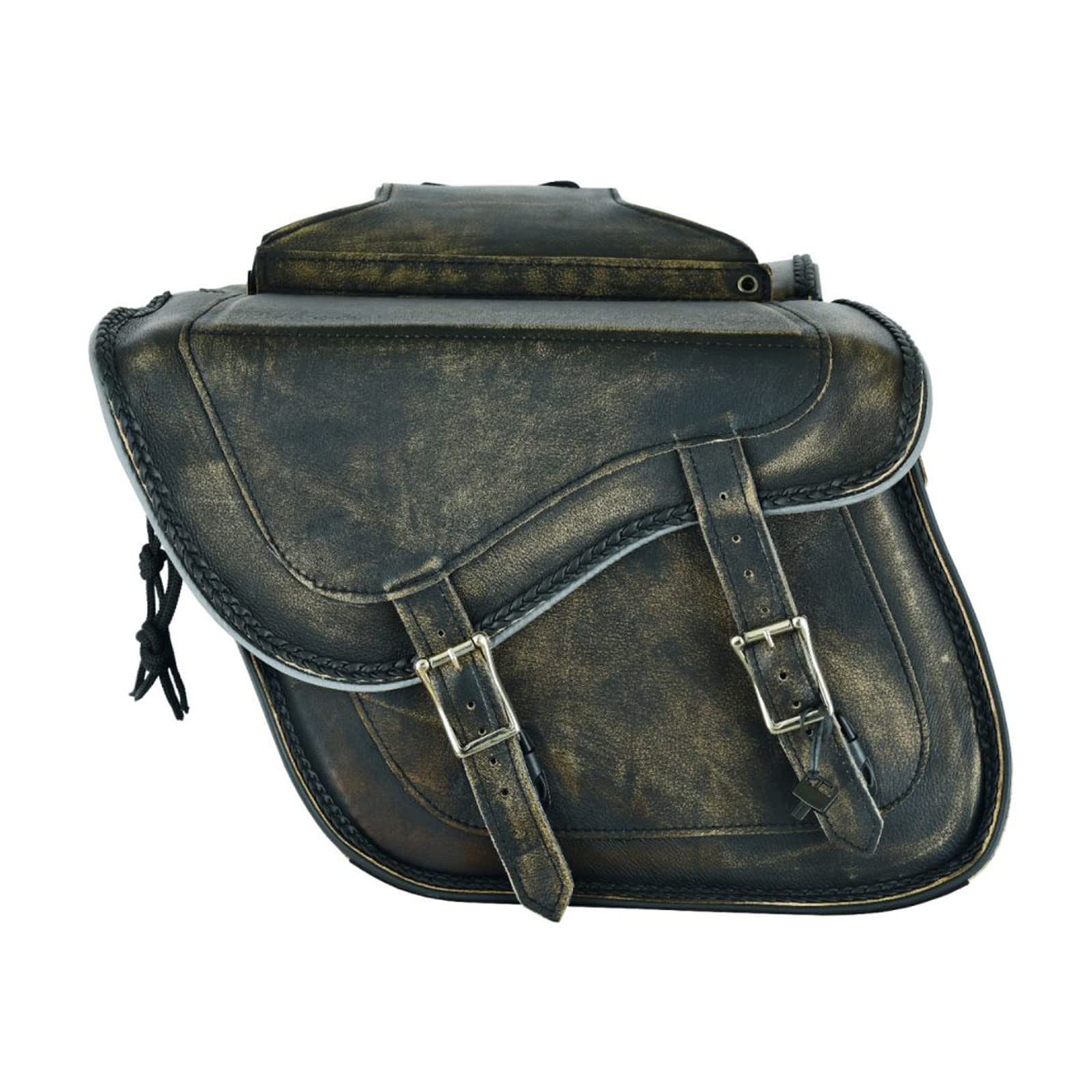 Genuine Leather Motorcycle Saddle Bags for Harley Softails, Sportsters & Choppers - Distressed Brown 13