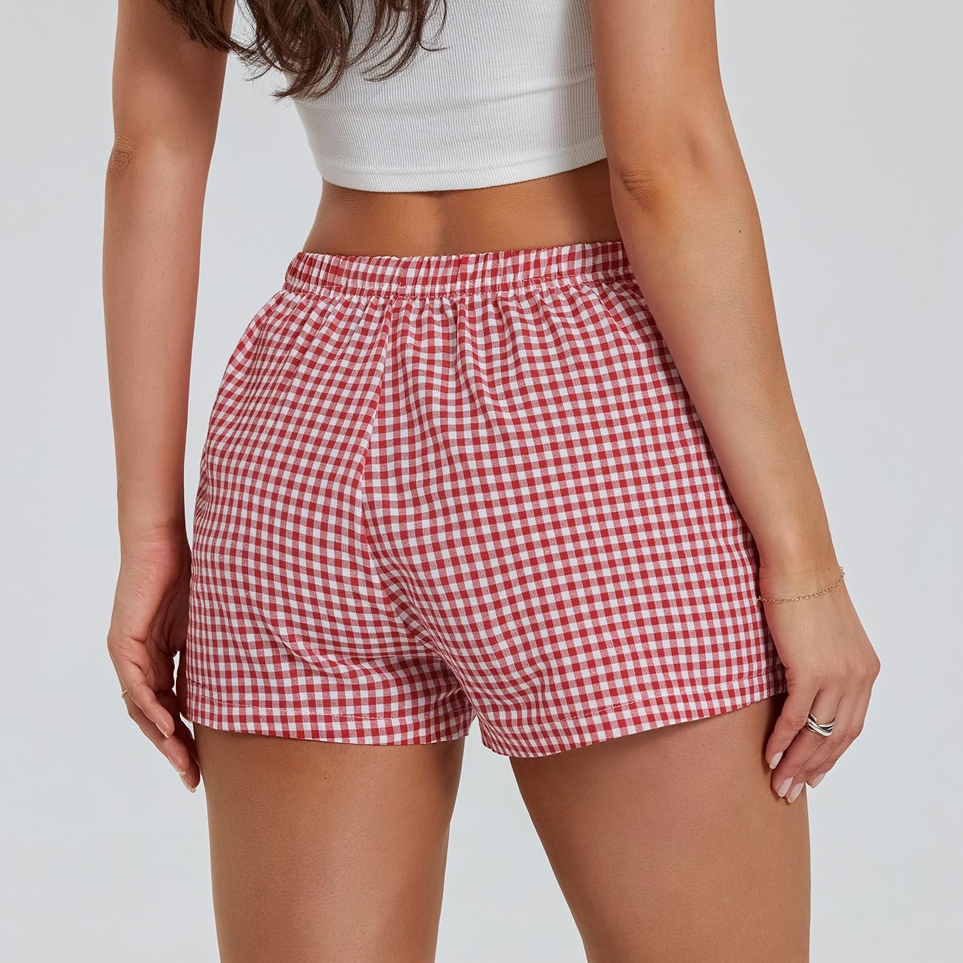 Women's Y2K Plaid Elastic Waist Shorts - Gingham Pajama Shorts, Lounge & Sleepwear Bottoms - Perfect for Summer Nights, Beach Cover-ups & Cozy Home Wear