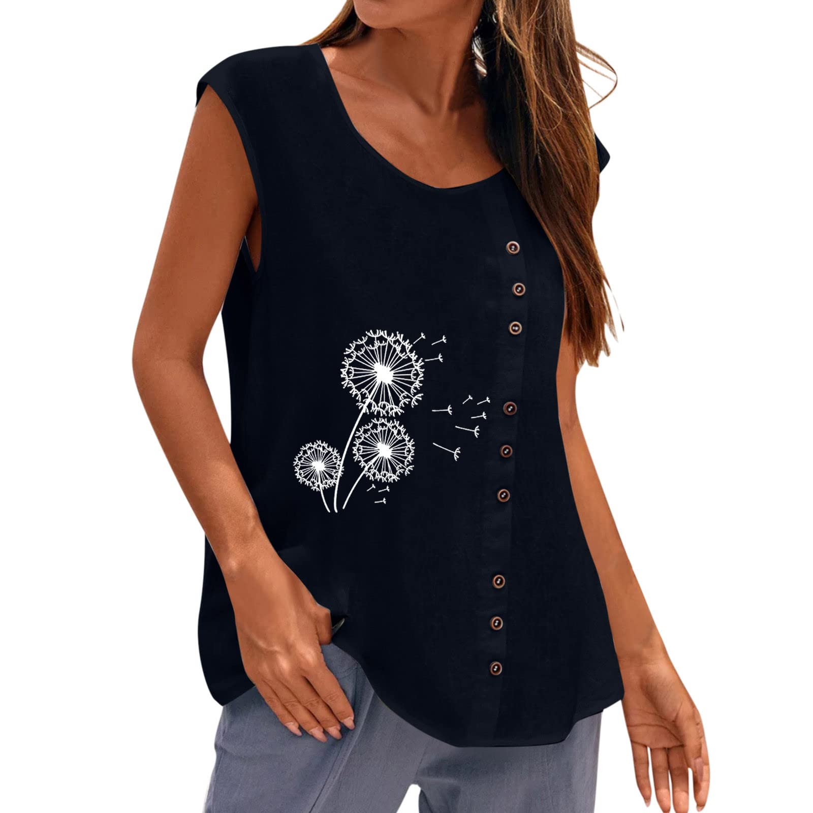 Women's Workout Tops - V Neck Sleeveless Tank Tops with Floral Print & Side Split Design | Gym, Yoga & Running Athletic Shirts
