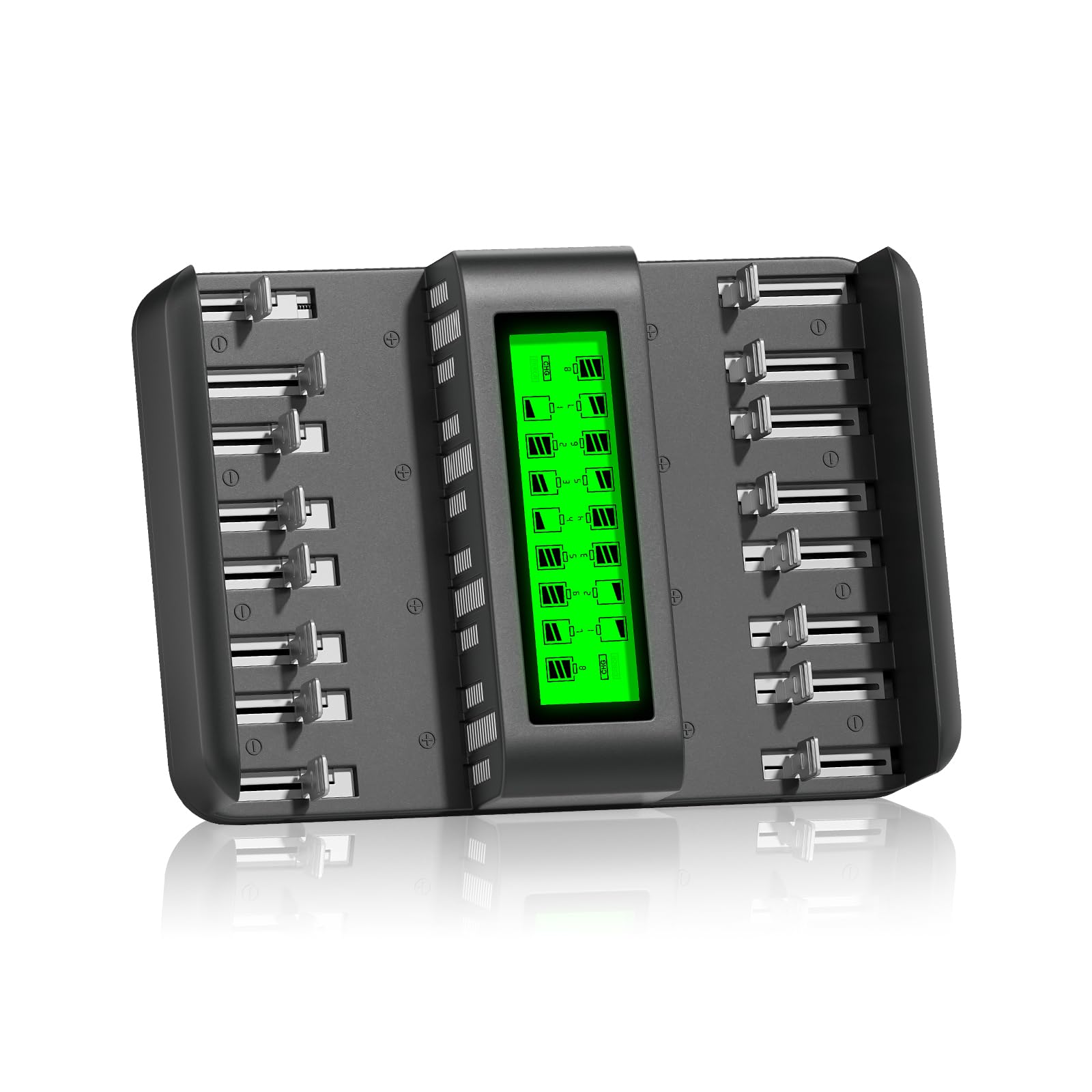 CITYORK 16 Bay Smart LCD Battery Charger for 1.2V Ni-MH AA AAA C D Rechargeable Batteries - Fast Charging with AC Adapter - Ideal for Home, Office, and Electronic Devices