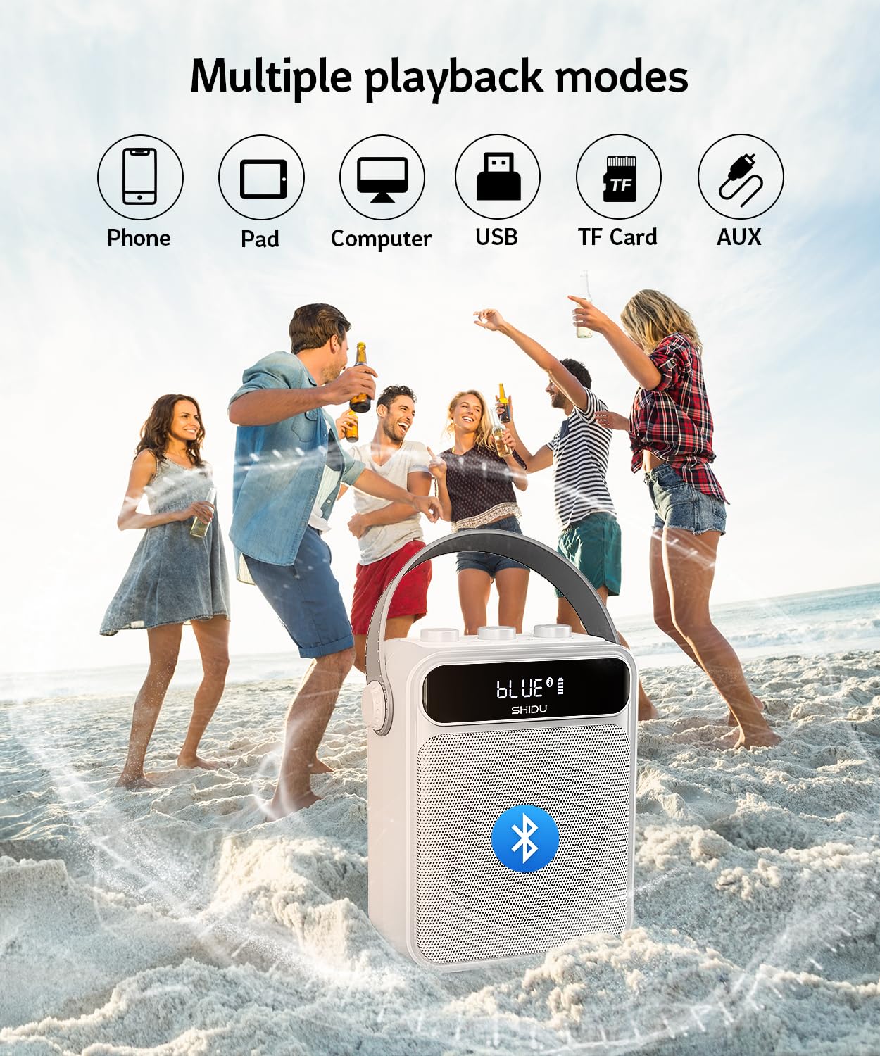 SHIDU Wireless Voice Amplifier with Headset Microphone - Bluetooth Portable PA System for Teachers, Classroom, Meetings & Outdoor Use | Rechargeable Megaphone for Public Speaking, Presentations & Events