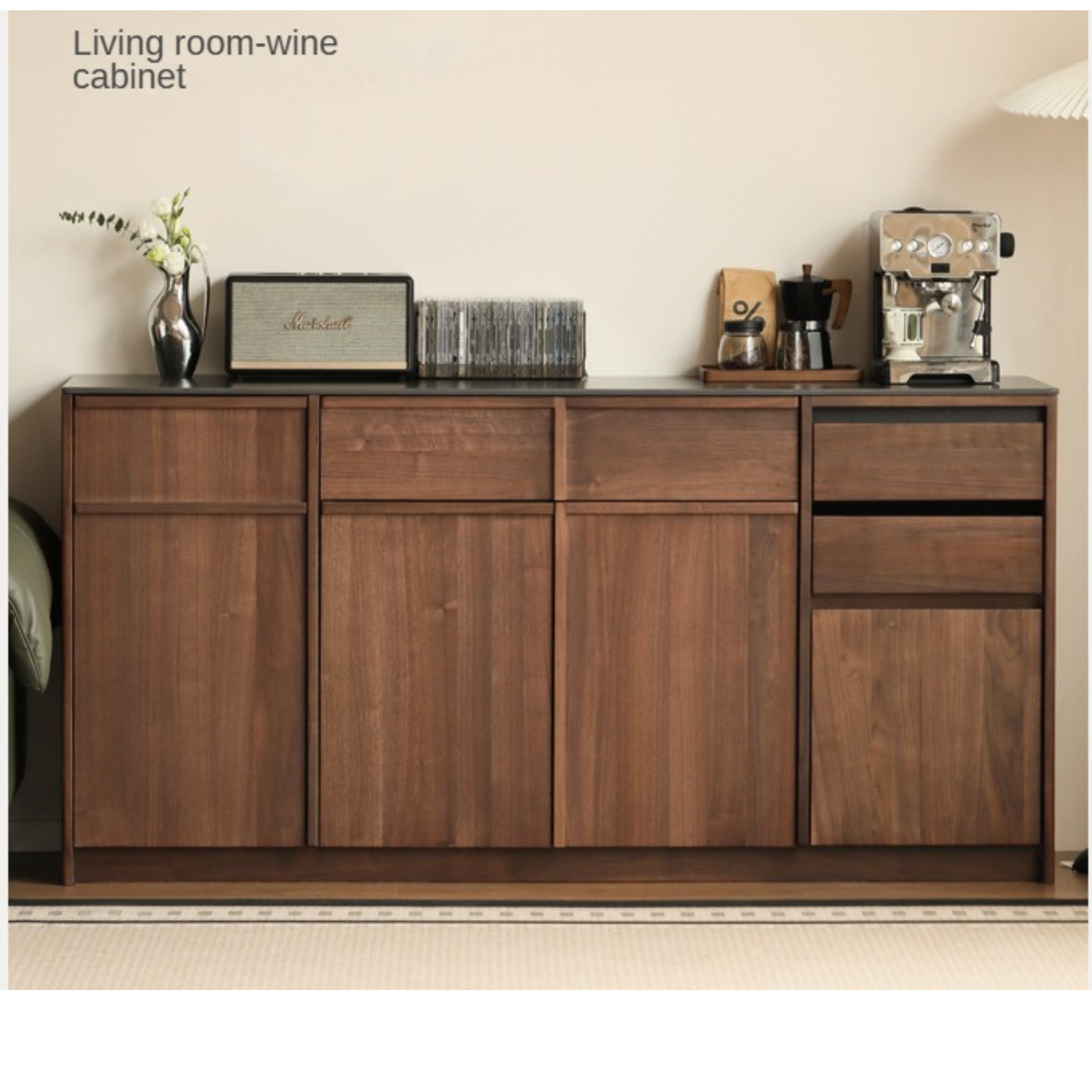 Premium Black Walnut Solid Wood Sideboard Buffet - Modern Light Luxury Dining Room Storage Cabinet for Formal Entertaining & Everyday Use