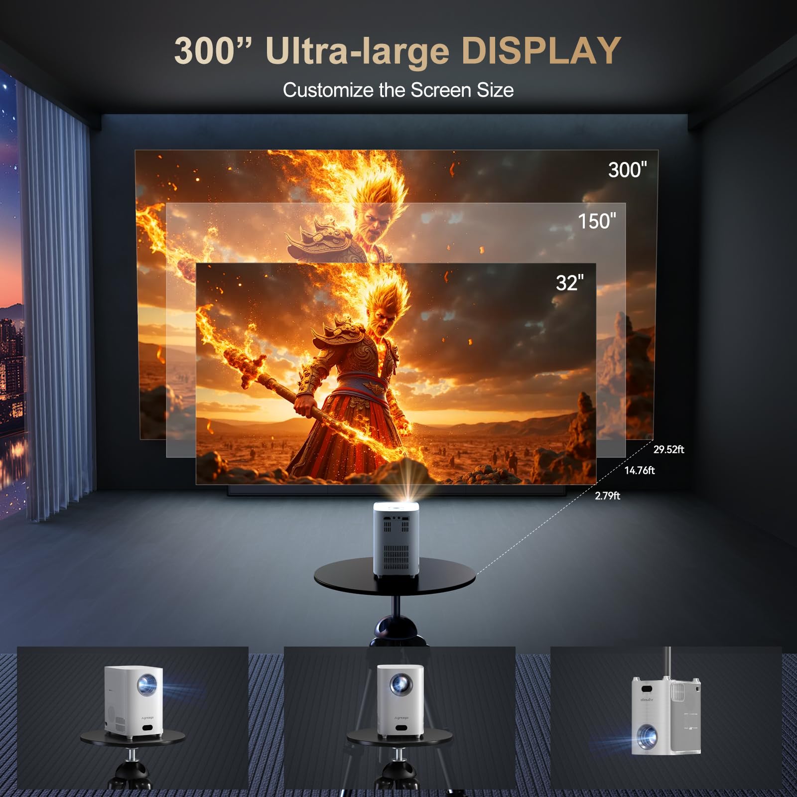 1080P Native WiFi Bluetooth Projector - 15000 Lumens Portable Mini Projector for Outdoor Movies, Home Theater, Gaming - Compatible with TV Stick, Android, HDMI, USB - Perfect for Camping, Parties, and Classroom Presentations
