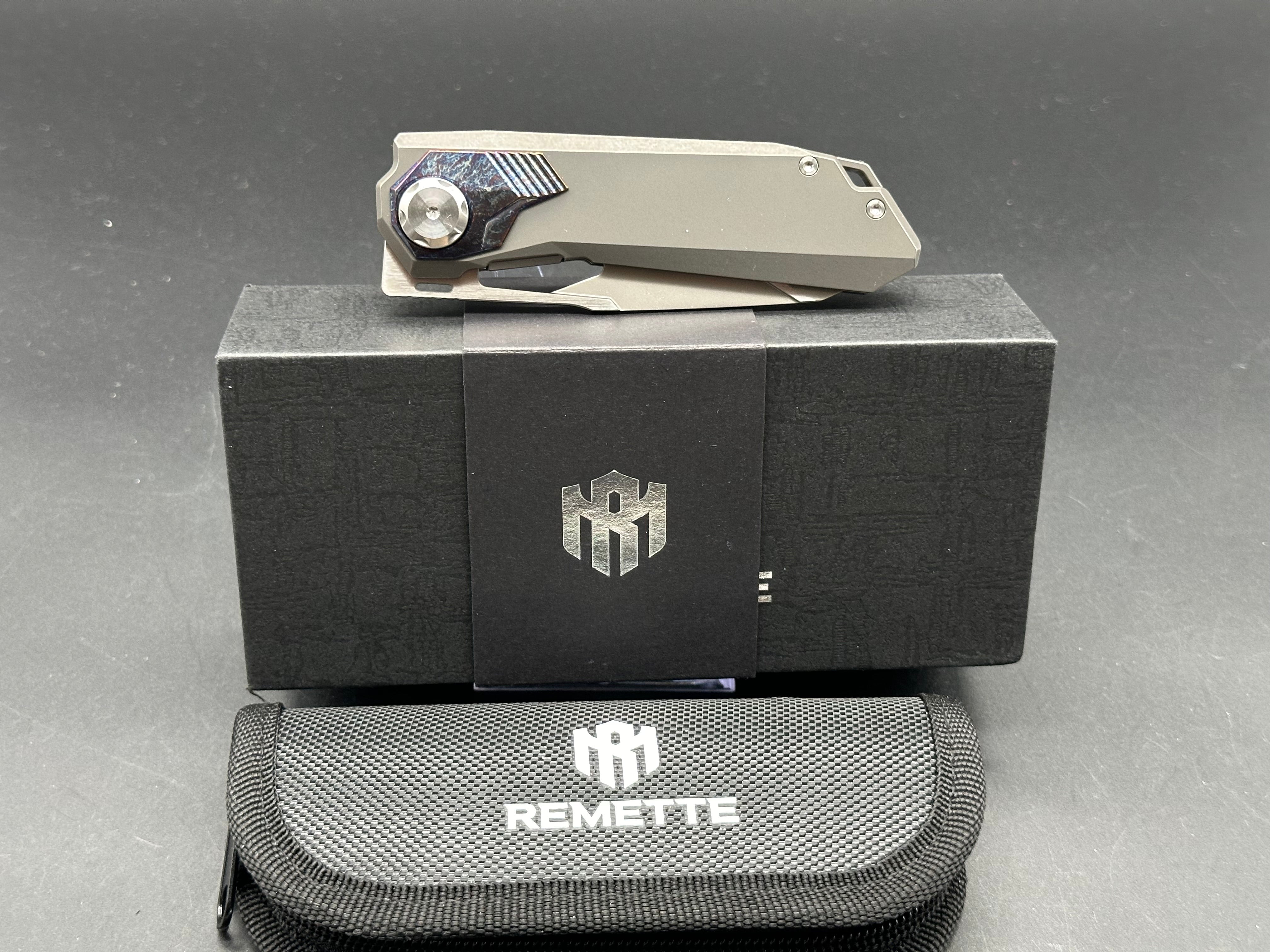 REMETTE RT Peregrine Falcon Titanium & Color Inlay Handle M390 Reverse Tanto Plain Edge Knife - Outdoor Survival, Hunting, Camping & EDC Gear