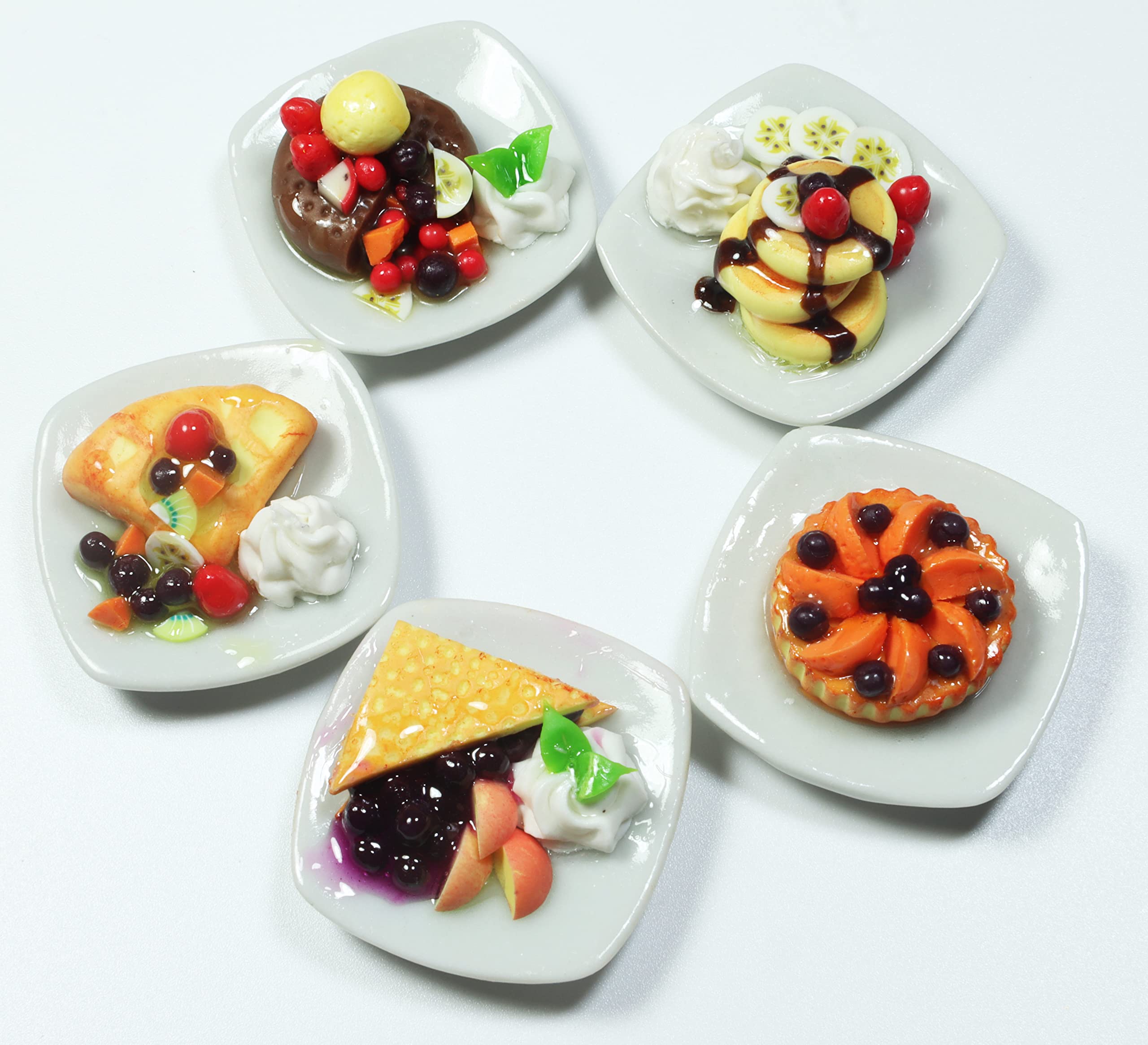 Handmade Miniature Pancakes, Pies & Waffles - 5-Piece Dollhouse Food Set for Tiny Kitchen & Miniature Scenes | Perfect for Dollhouse Accessories, Fairy Gardens & DIY Crafts