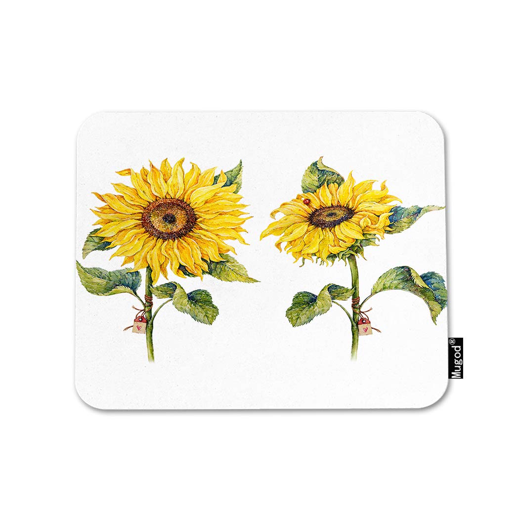 Vintage Sunflower Mouse Pad - Non-Slip Rubber Base Gaming Mouse Mat with Floral Sketch Design for PC, Laptop, Office & Home (9.5x7.9 Inch) - Perfect for Work, Gaming, and Decorating Your Workspace