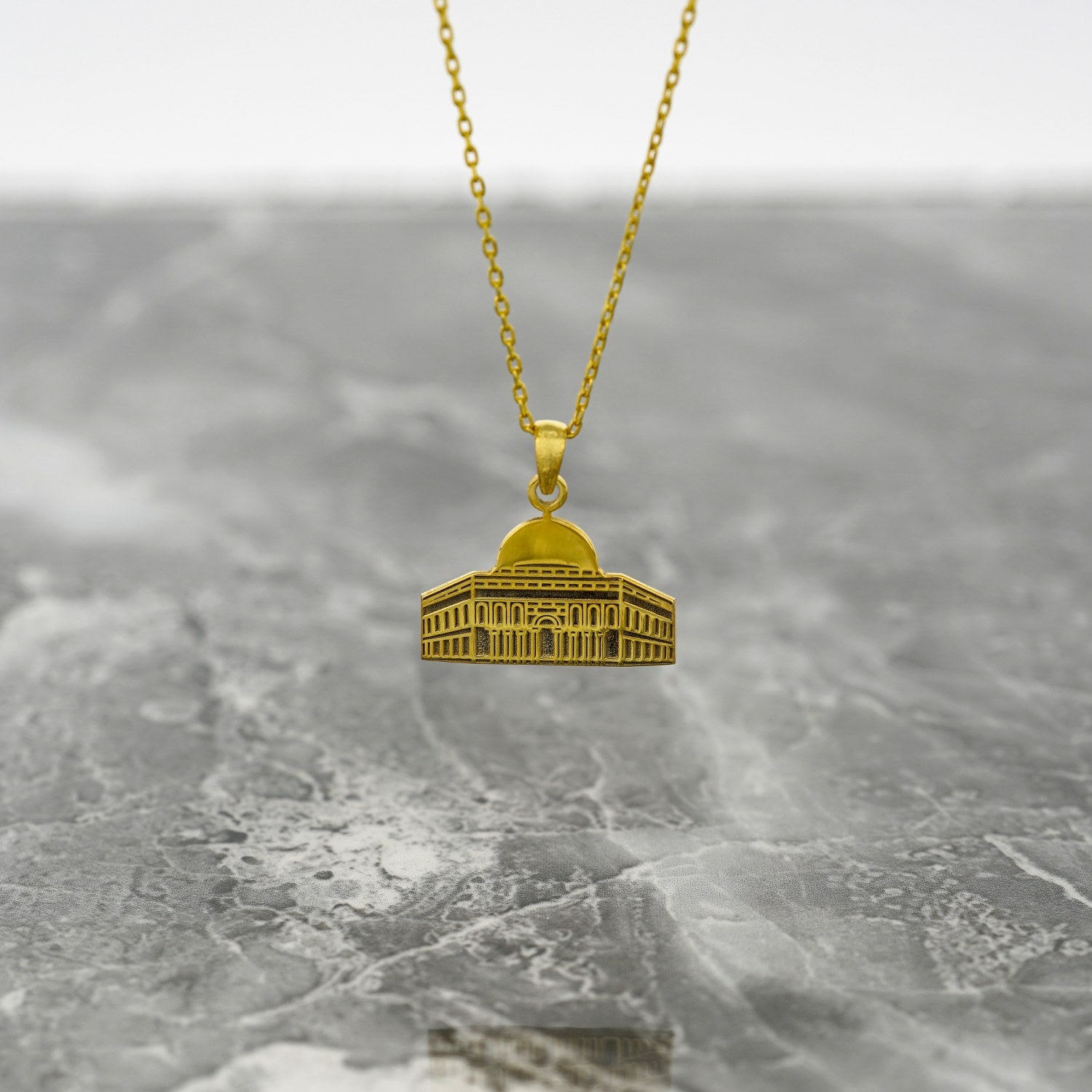 Dome of the Rock Islamic Necklace - 18K Gold Plated Silver Pendant with Masjid Al Aqsa Charm | Perfect for Muslim Women's Daily Wear, Eid Gifts & Islamic Jewelry Collection