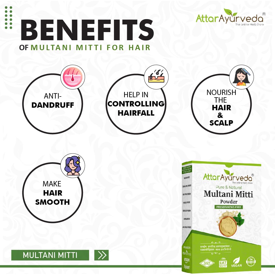 Attar Ayurveda Multani Mitti (Fuller's Earth) Powder - 200g | Natural Clay Mask for Face & Hair Care | Deep Cleansing, Oil Control & Skin Brightening | Perfect for Spa Day & DIY Beauty Treatments