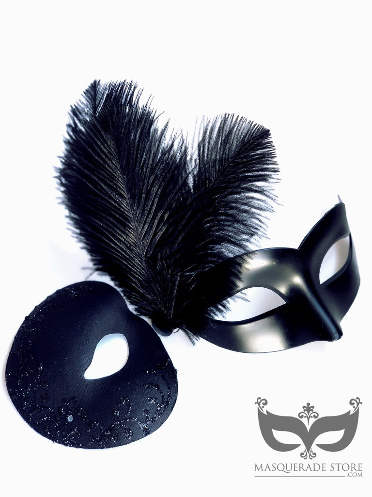 Nocturne Black Feather Mask Set - Elegant Venetian Style Masquerade Mask for Halloween, Cosplay, and Costume Parties | Perfect for Mardi Gras, Balls, and Themed Events