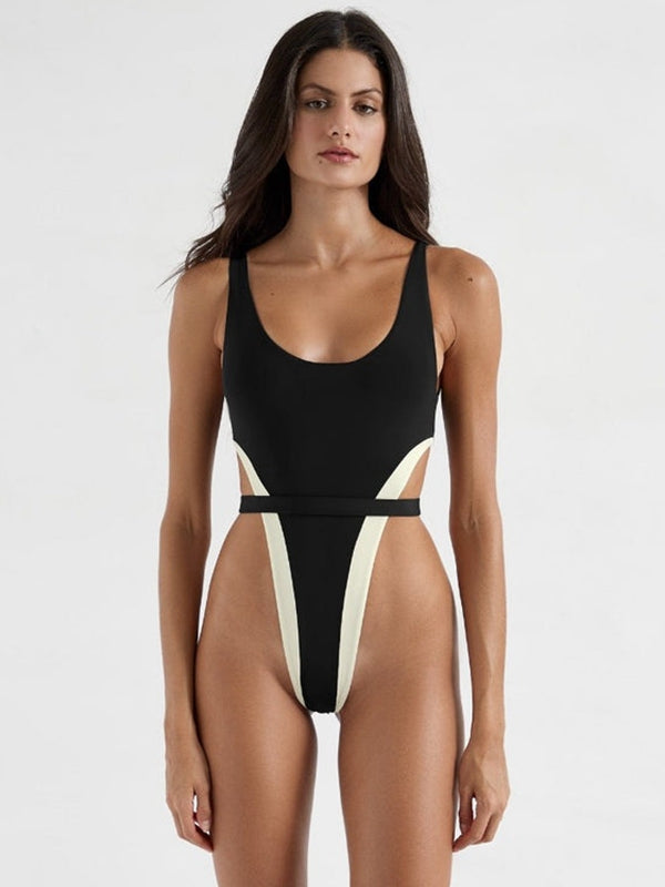 ZASUWA Women's Contrast Color Striped One Piece Swimsuit - Stylish & Comfortable for Beach, Pool & Summer Vacations