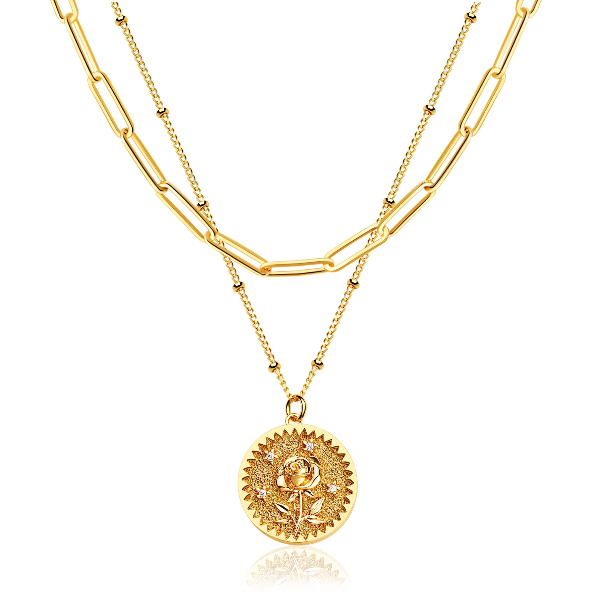 18K Gold Plated Custom Birth Flower Necklace for Women - Double Layered Engraved Floral Pendant with Dainty Birth Month Flower Disc - Personalized Jewelry Gift for Mom, Wife, Daughter | Perfect for Birthdays, Anniversaries & Special Occasions