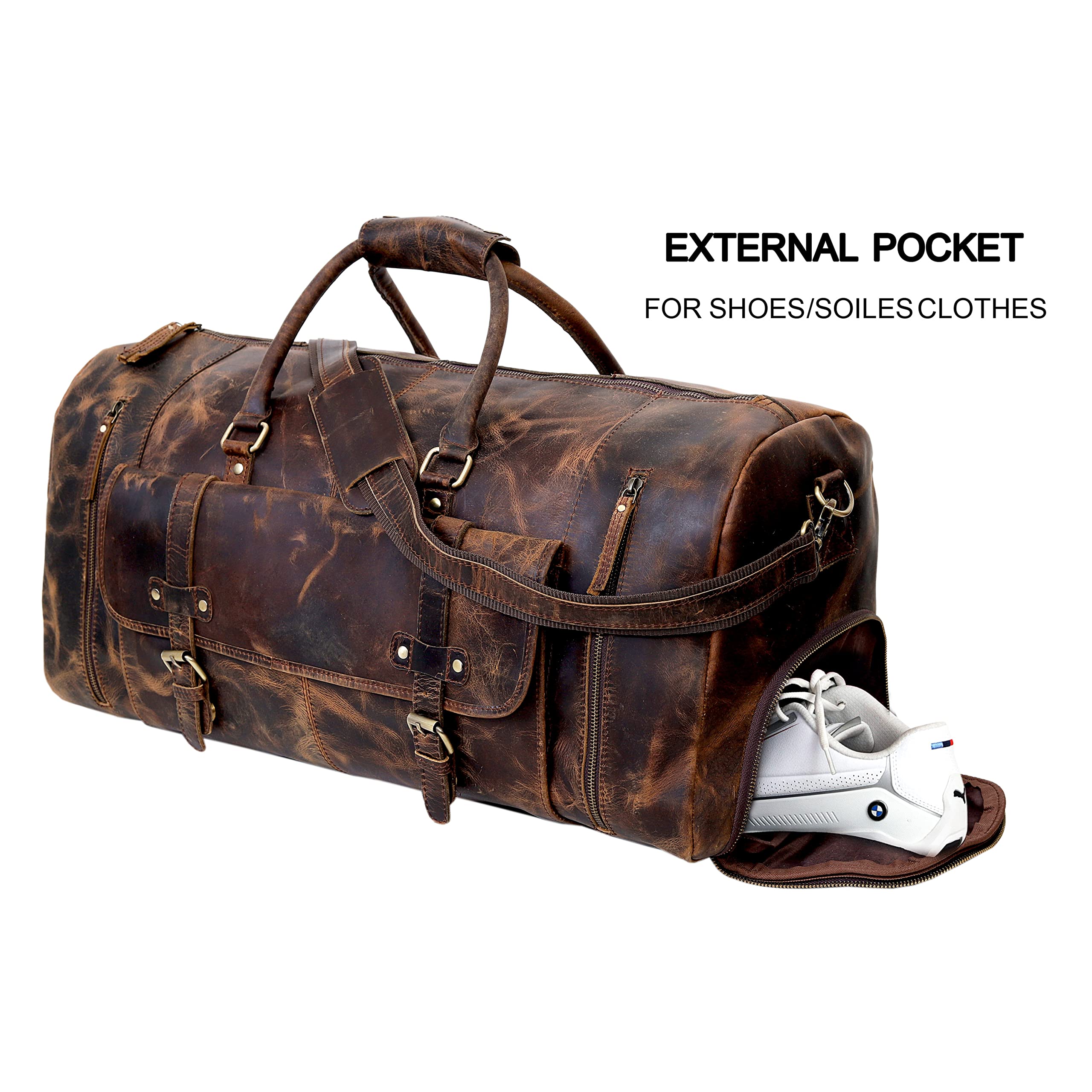 Premium Men's Leather Duffle Bag - Waterproof Travel Gym Duffel for Sports, Overnight & Weekend Trips - Carry On Luggage for Business, Workout & Cabin Getaways