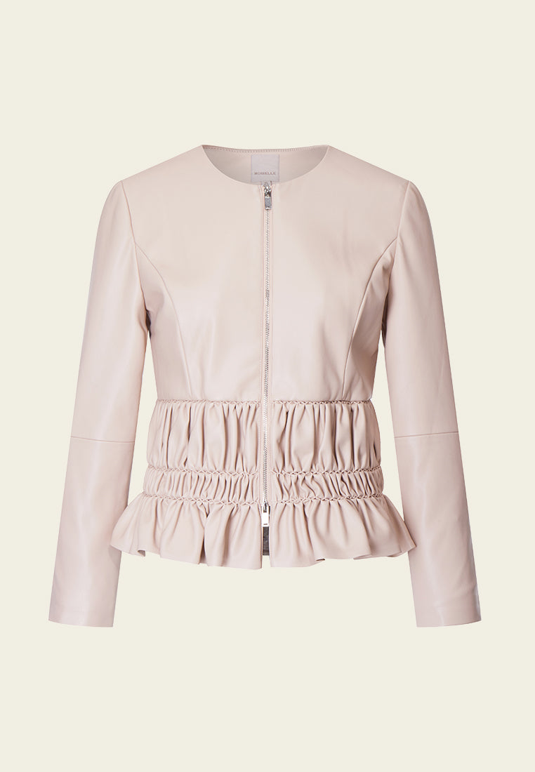 Stylish Pink Leather Zip-Up Jacket for Women - Trendy Outerwear for Fall & Winter Fashion | Perfect for Casual Outings & Date Nights