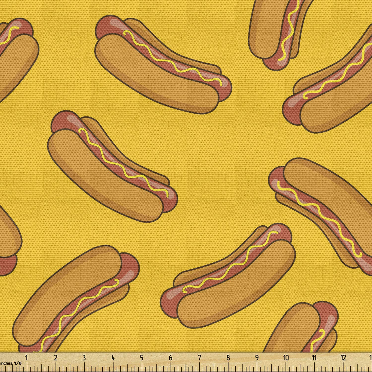 Ambesonne Hot Dog Print Fabric by The Yard - Simple Tasty Food Doodle Pattern with Frankfurter Bread Design - 2 Yards Orange Apricot Decorative Cotton Material for Upholstery, DIY Crafts, Home Decor & Accents - Perfect for Pillow Covers, Curtains, Table Runners & Craft Projects
