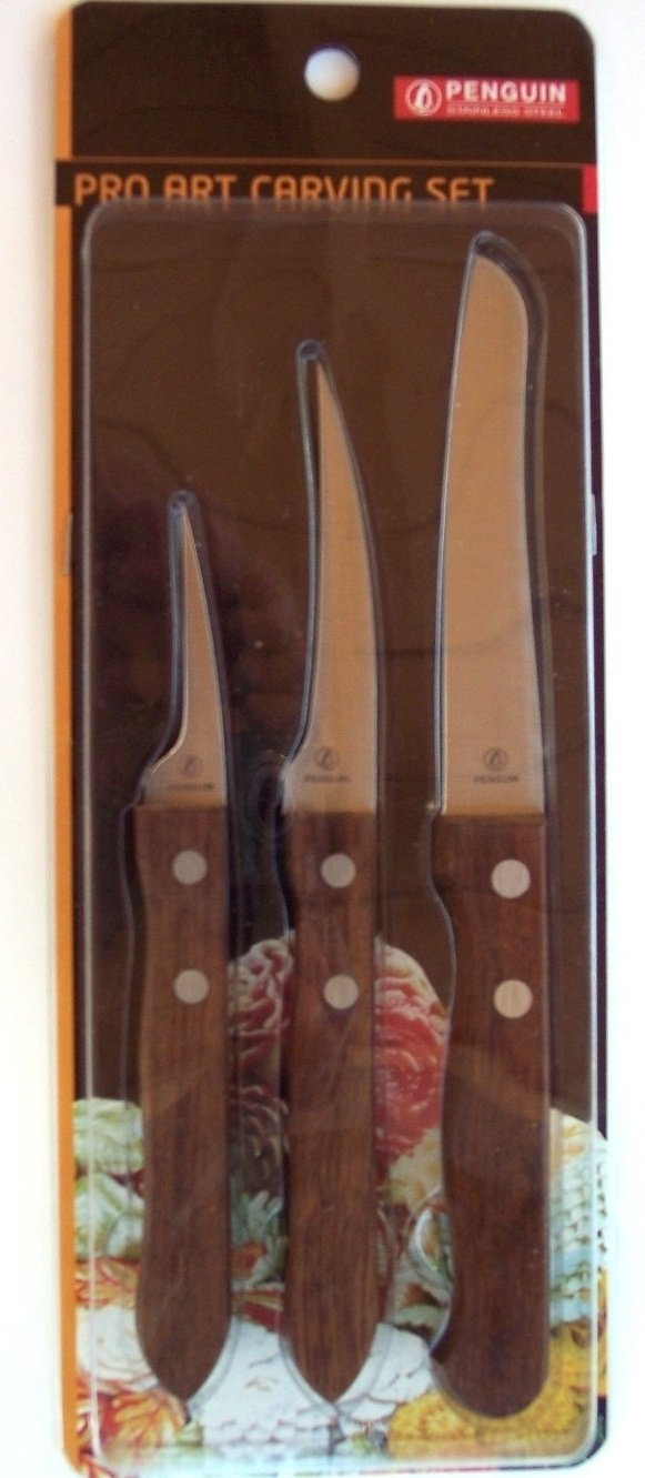 Premium Thailand Fruit & Vegetable Carving Knives Set - 3 Professional Wood Handle Art Carving Tools for Culinary Decorations, Garnishing & Food Presentation