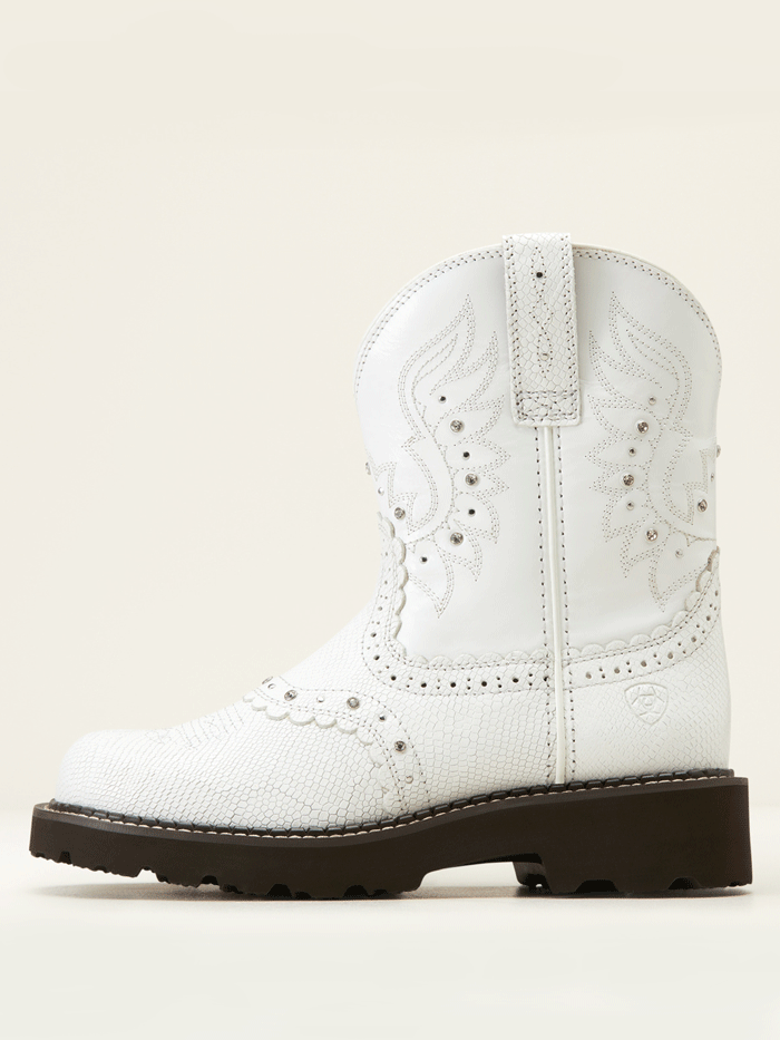 Ariat Women's Fatbaby Gembaby Western Boots - Snake Embossed White Leather Cowboy Boots for Country Dancing & Rodeo Events