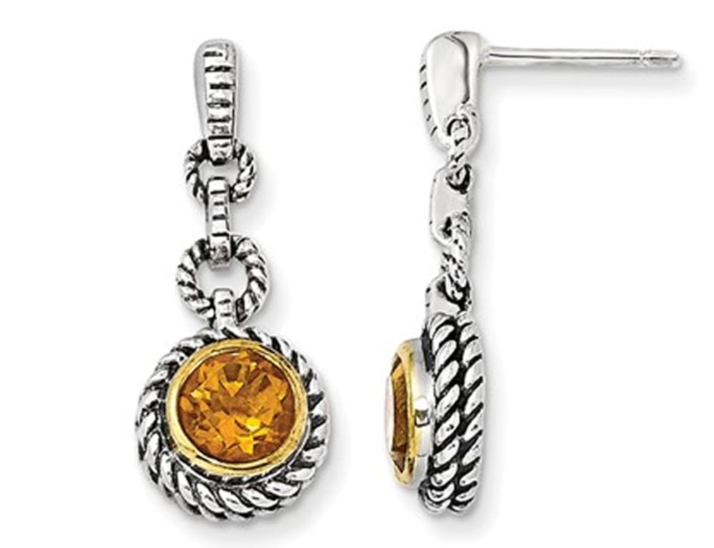 1.50 Carat Natural Yellow Citrine Gemstone Sterling Silver Drop Earrings with 14K Gold Accents - Elegant Dangle Jewelry for Women, Perfect for Weddings, Parties & Special Occasions