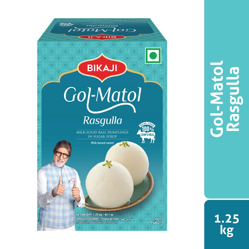 Bikaji Gol Matol Rasgulla - Authentic Bengali Rosogolla | Soft, Juicy & Fluffy Indian Sweet | Made with Fresh Local Milk | Premium 1.25kg Tin Can for Long-Lasting Freshness | Perfect for Festivals, Gifts & Dessert Lovers