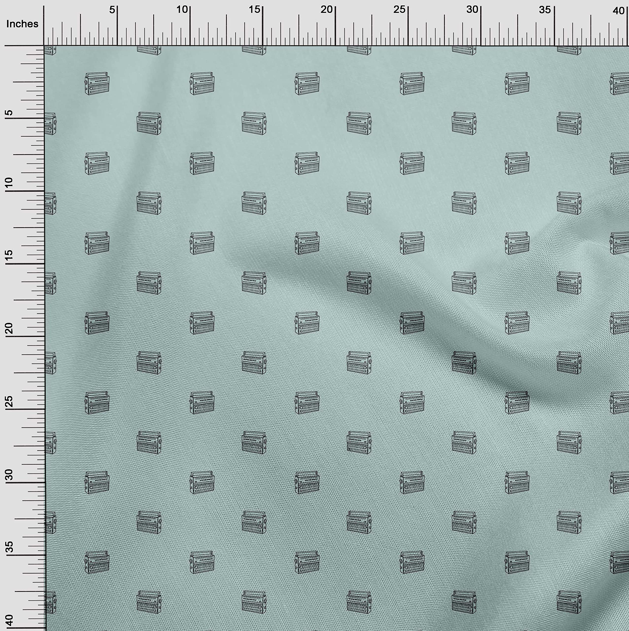 oneOone Cotton Cambric Light Blue Retro Radio Print Fabric - 42 Inch Wide by The Yard - Perfect for Sewing, Quilting, DIY Crafts & Home Decor Projects