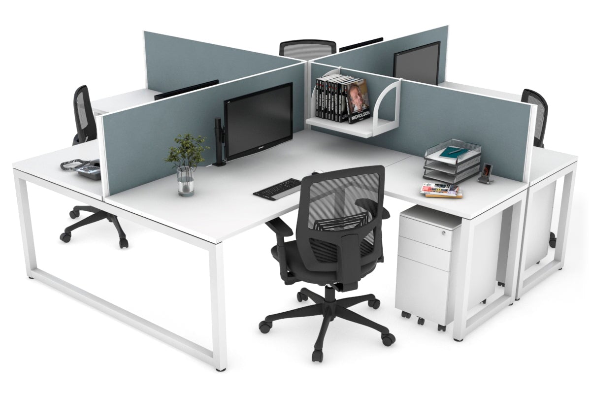 Quadro Loop Legs 4-Person Corner Workstation Desk - 1600L x 1800W with Cable Management Scallop | Office Furniture for Collaborative Workspaces & Team Meetings