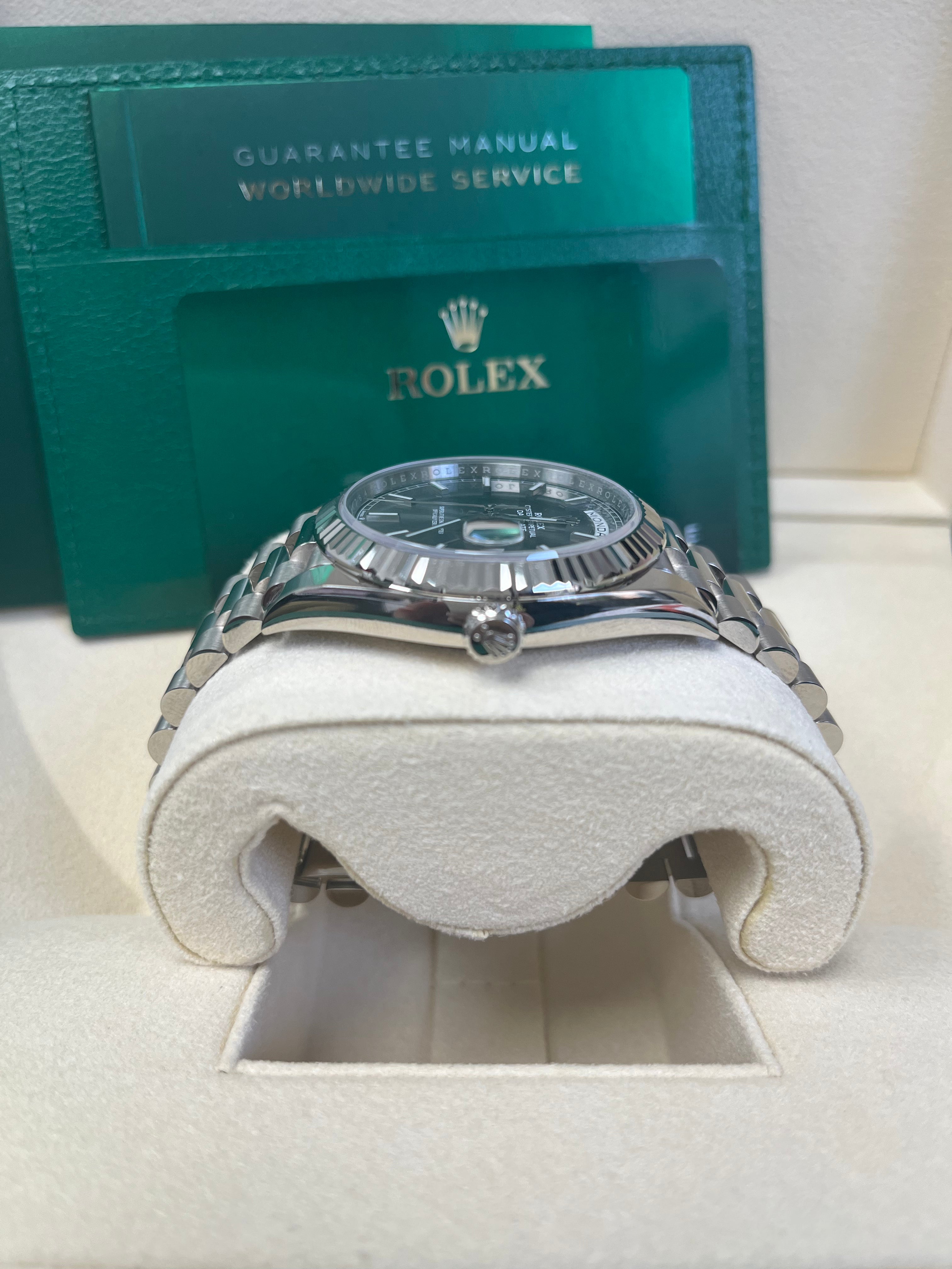 Rolex Day-Date 40mm White Gold Watch with Slate Dial, Fluted Bezel & President Bracelet (Ref: 228239) - Luxury Dress Watch for Business & Formal Occasions