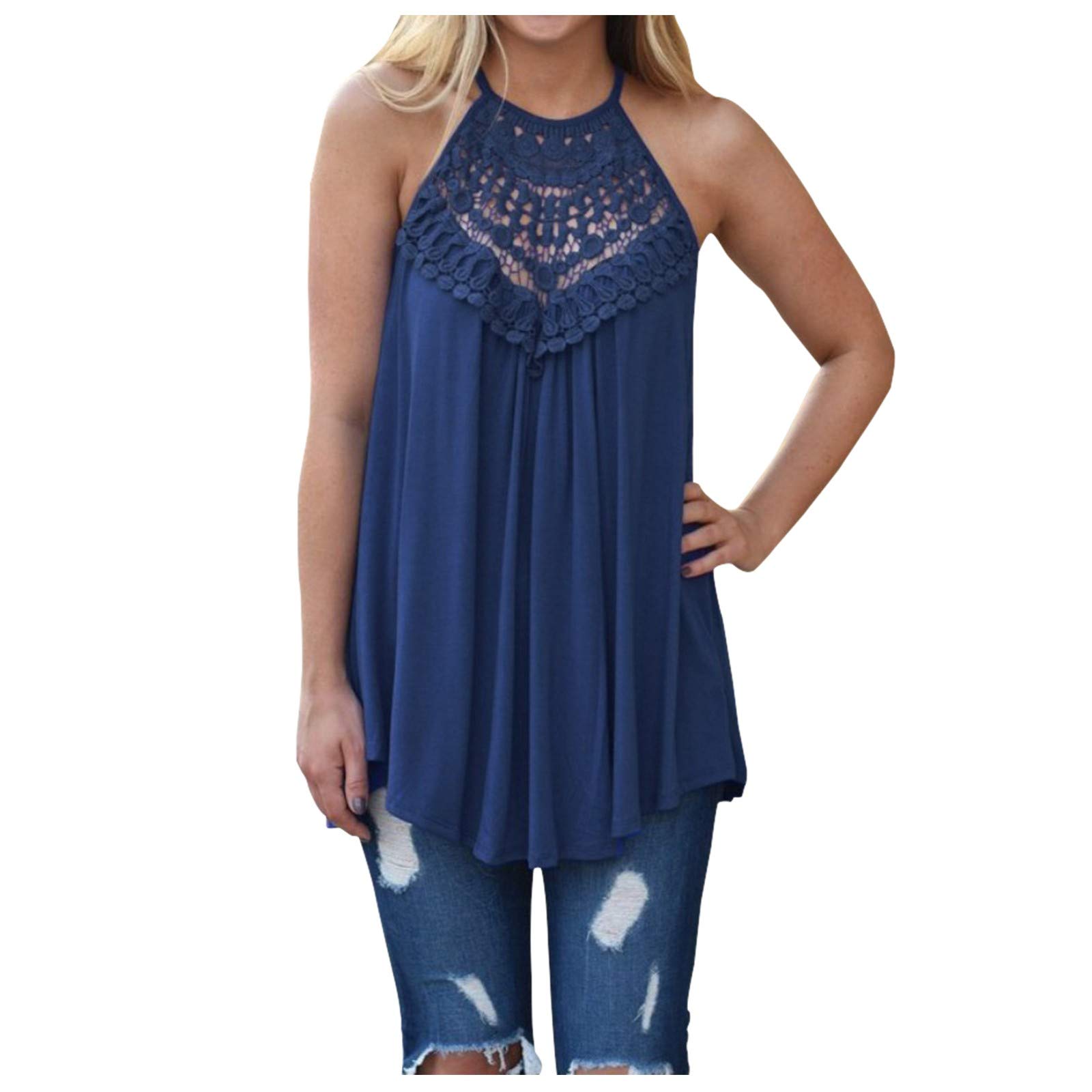 SSZZoo Women's Lace Hollow Out Sleeveless Tank Tops - Casual Flowy Loose Shirts for Summer, Beach, and Everyday Wear