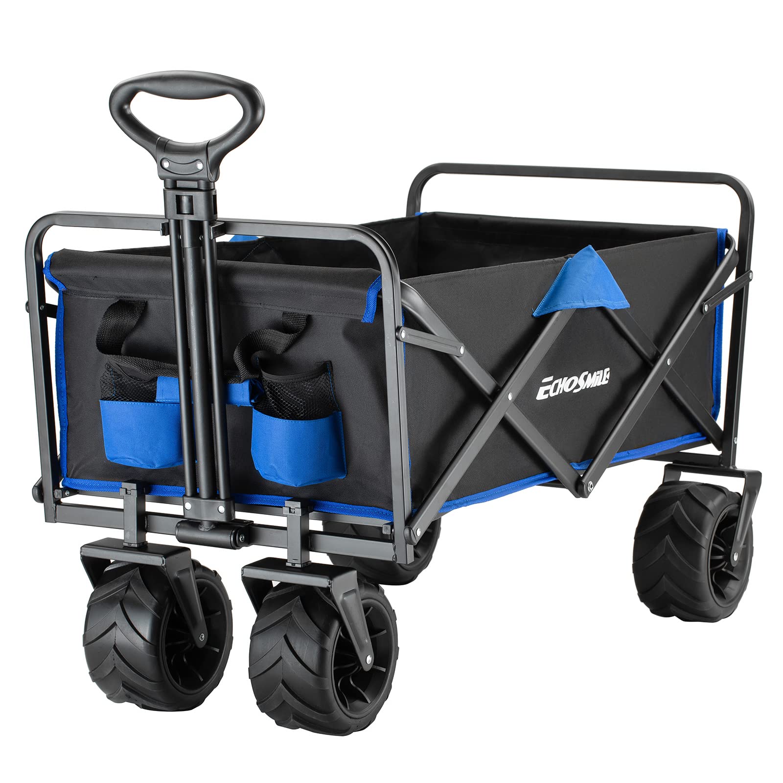 EchoSmile Heavy Duty 350 Lbs Capacity Collapsible Wagon - All Terrain Folding Utility Cart with Big Wheels for Camping, Beach, Grocery Shopping, Sports & Outdoor Activities