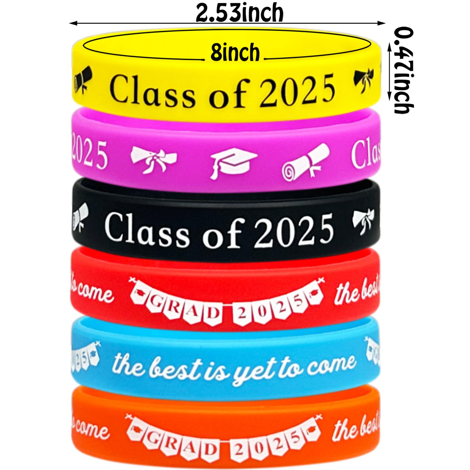 24 Pack Class of 2025 Graduation Rubber Bracelets - Bulk Silicone Wristbands for Graduation Party Favors, Student & Teacher Gifts, Goodie Bag Fillers - Perfect for High School & College Graduation Celebrations