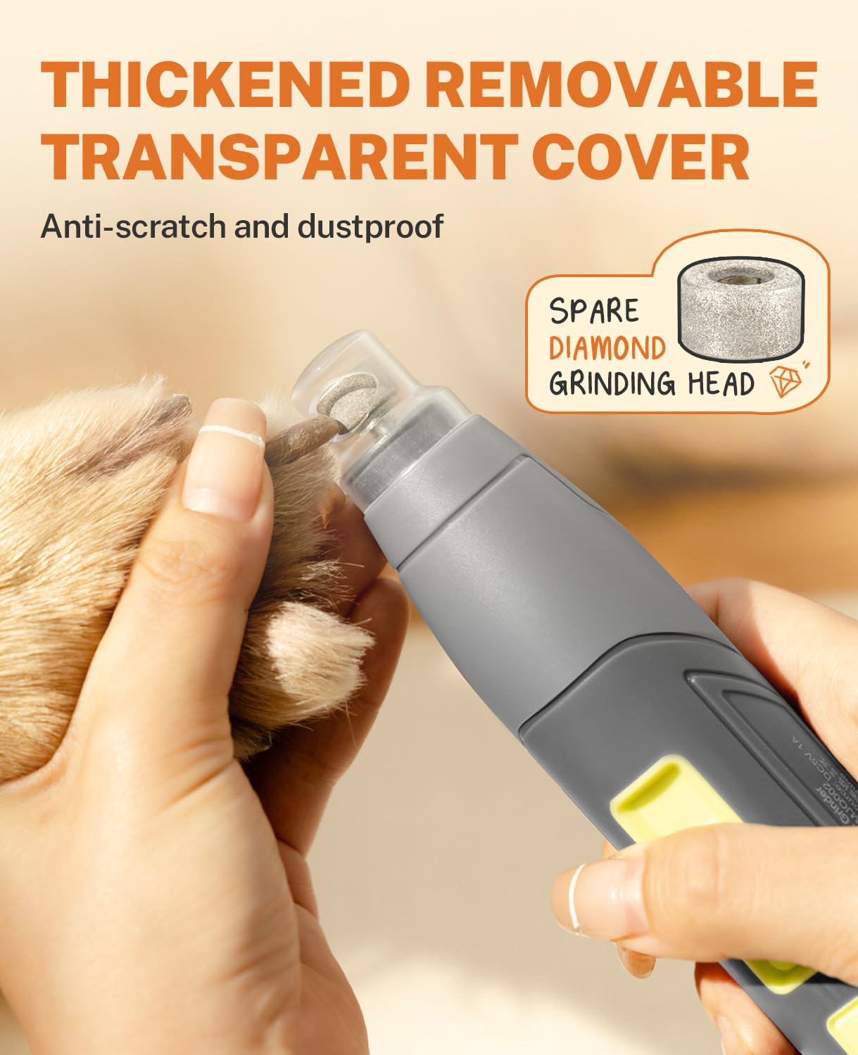 Toozey Professional Electric Dog Nail Grinder - 12,000 RPM High Speed with 3 Adjustable Speeds for Large, Medium & Small Dogs | USB Rechargeable Pet Nail Trimmer with LED Light & Dust Cap | Perfect for Grooming at Home or Professional Pet Salons