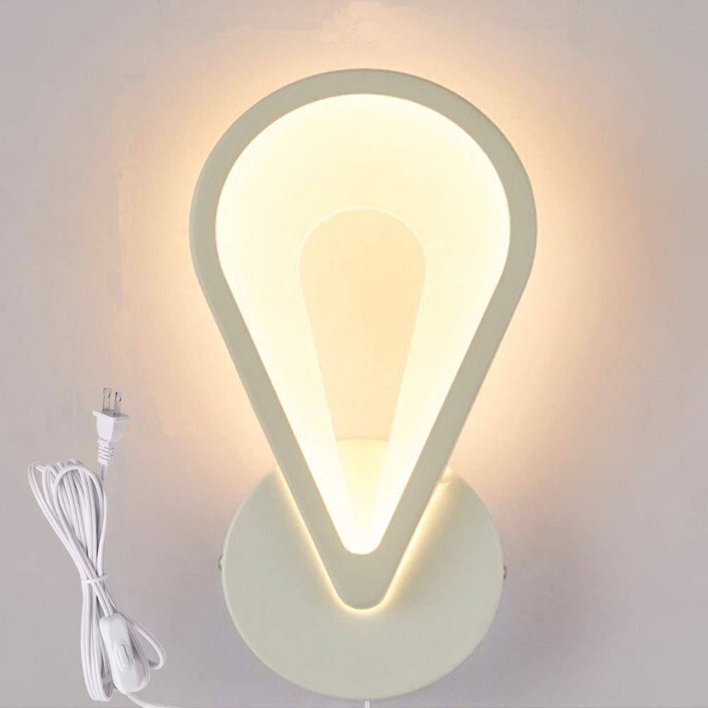 ANYE 11W LED Wall Sconce with PMMA Shade - Warm White Plug-in Wall Light with 5.9ft UL Certified Cord - Modern White Finish Wall Lamp for Living Room, Bedroom, Bathroom, Hotel & Cafe Decor Lighting BD1309