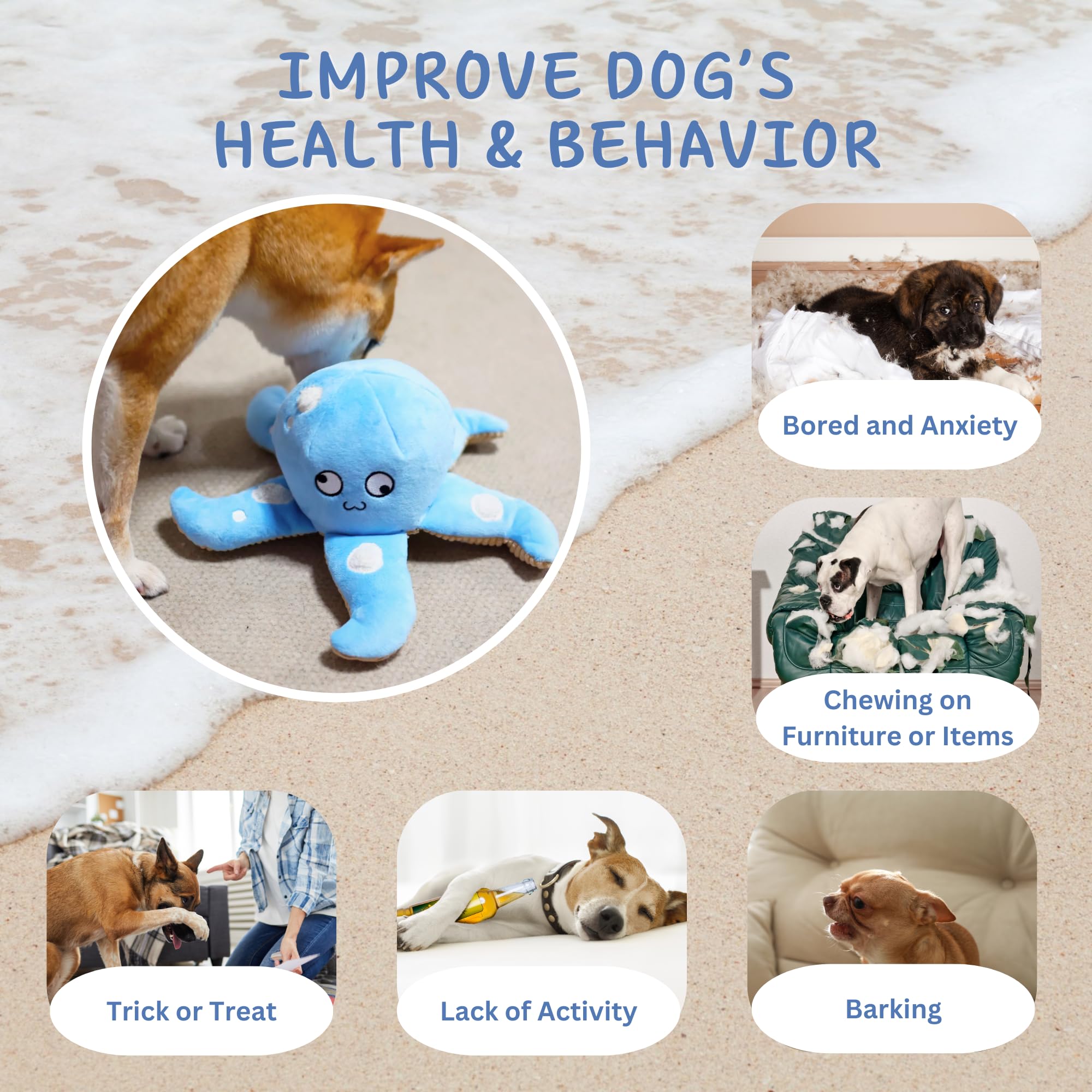 Interactive Squeaky Chew Puzzle Snuffle Dog Toy for Small, Medium & Large Dogs - Blue Octopus Design for Mental Stimulation & Playtime Fun