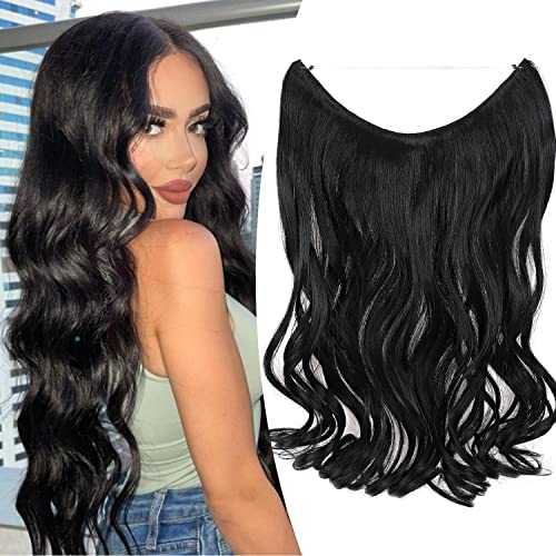 Premium Curly Synthetic Invisible Wire Hair Extensions - Seamless Clip-In Extensions for Volume & Length - Perfect for Parties, Weddings & Everyday Styling