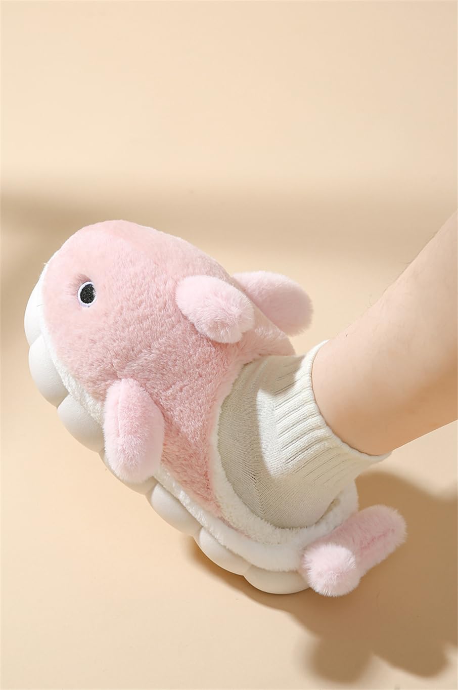 Soft Plush Shark Slippers for Men & Women - Cozy Winter Indoor/Outdoor House Shoes with Thick Sole - Warm Animal Cartoon Cotton Slippers for Home, Office & Travel Use