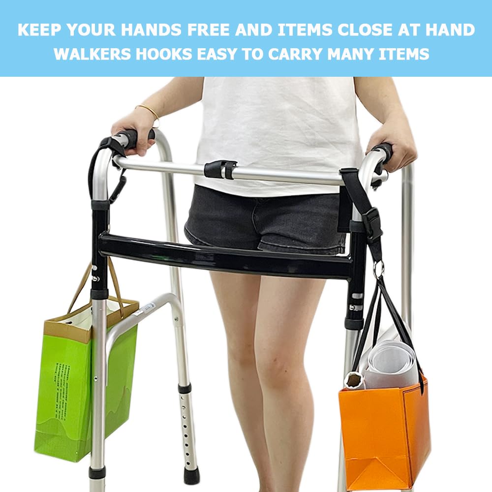 2Pcs Walker Organizer Hooks for Strollers, Rollators, Wheelchairs & Crutches - Lightweight & Easy to Carry for Elderly & Disabled - Perfect for Shopping, Travel & Daily Mobility Assistance