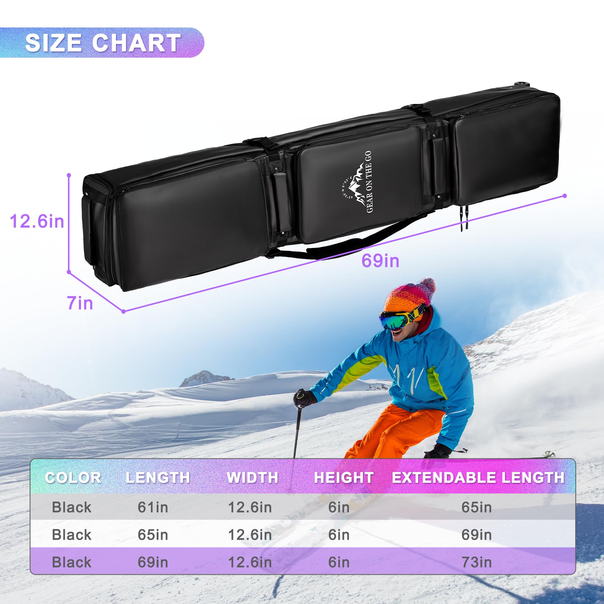 Elevens Double Rolling Ski Bag - Padded Waterproof Snowboard Travel Bag with Wheels for Air Travel | Foldable Wheeled Ski Carrier for 1-2 Skis & Boots | Perfect for Ski Trips, Winter Vacations & Mountain Resorts