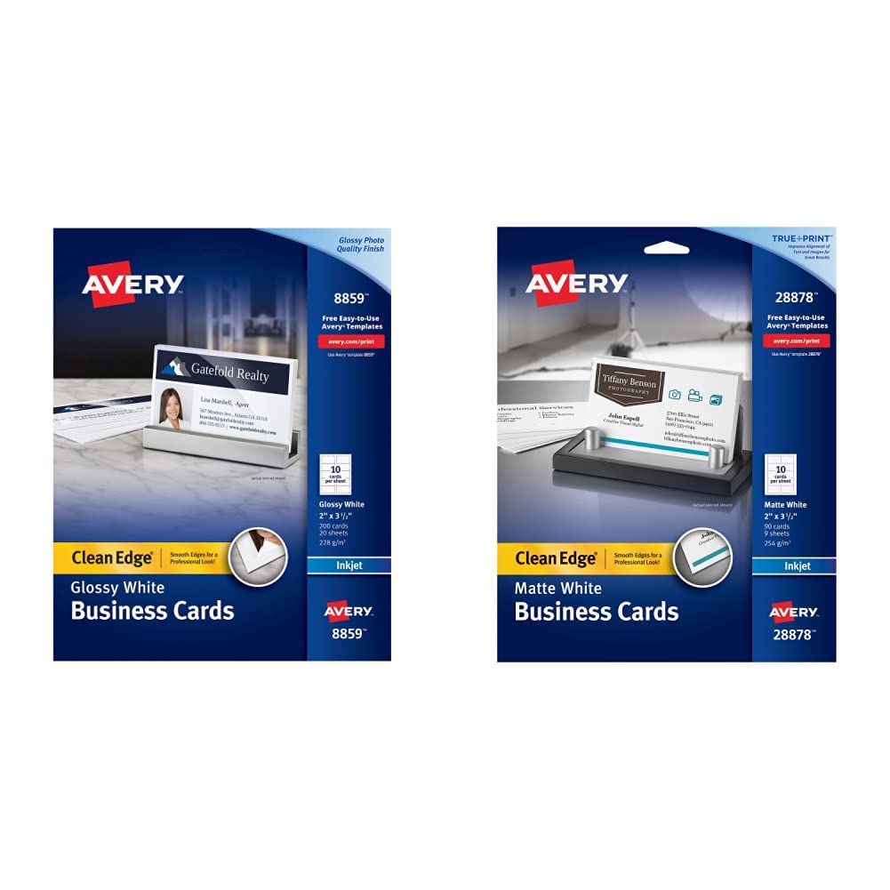 Avery Printable Business Cards for Inkjet Printers - 200 Heavyweight Glossy White Cards (2 x 3.5
