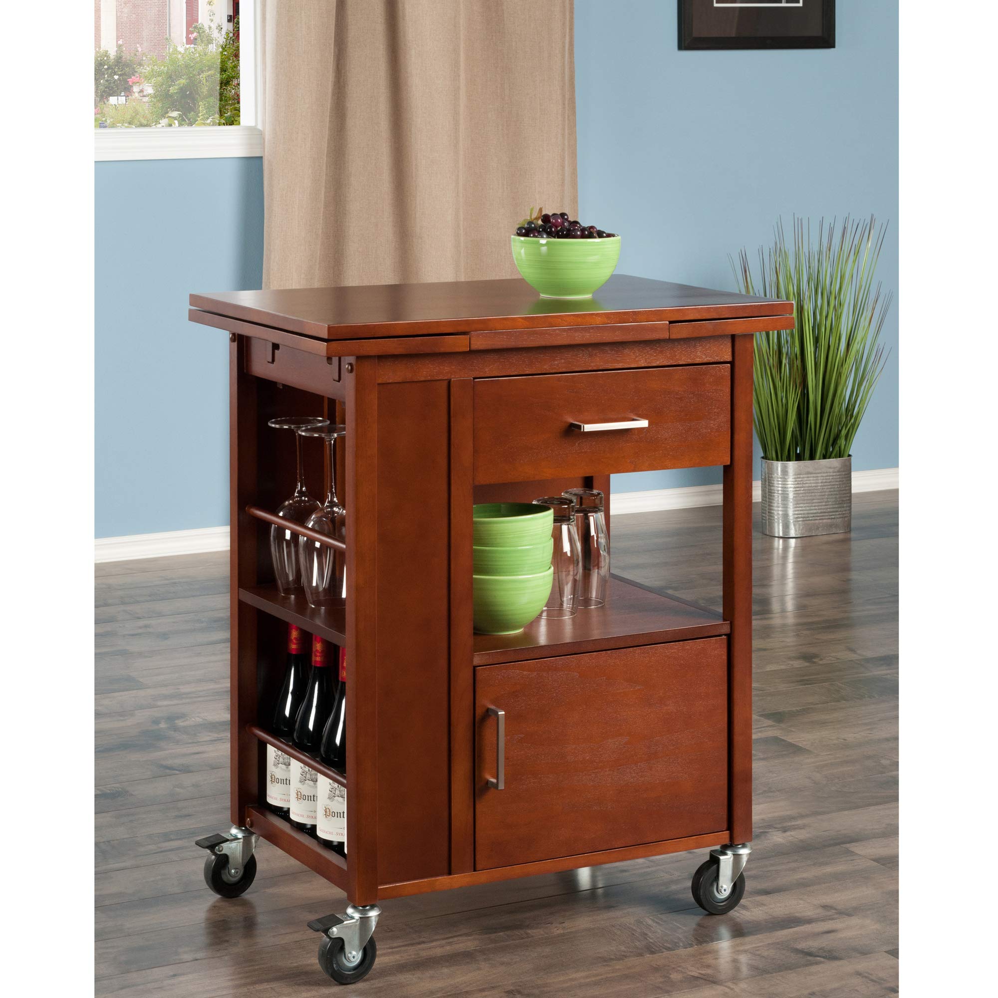 Winsome Gregory Kitchen Cart with Wheels, Stainless Steel Top, Wooden Frame - Perfect for Small Spaces, Kitchen Storage, and Mobile Serving (Model 94643) | Ideal for Apartments, Dorms, and Home Organization