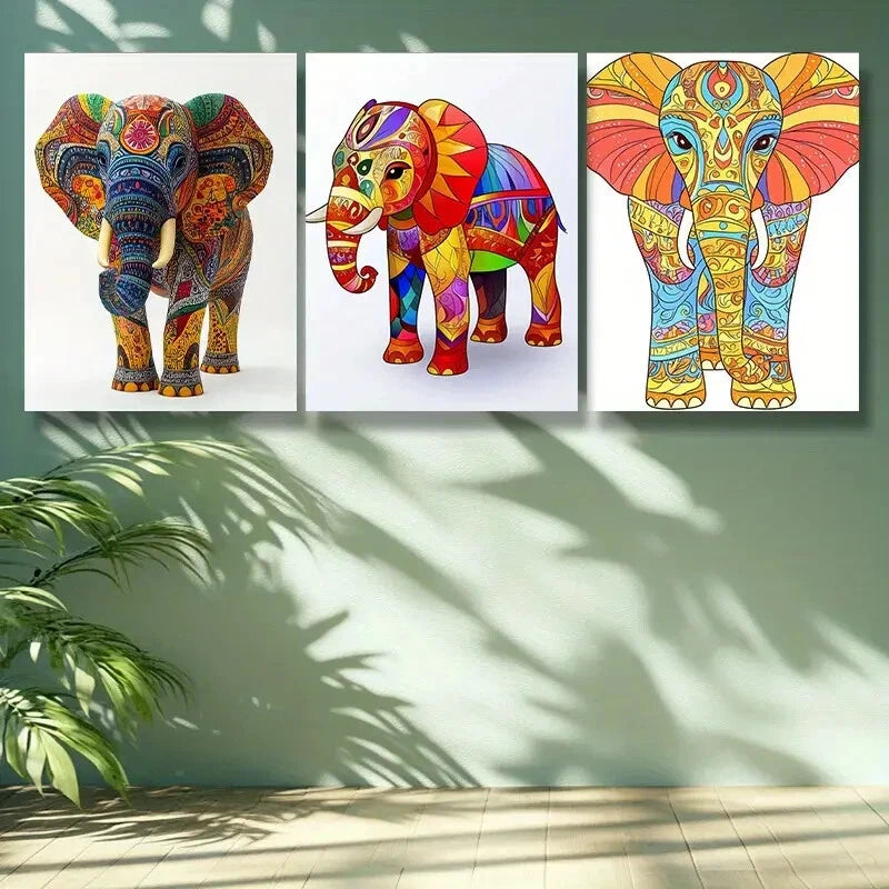 3-Piece Vibrant Stylized Elephant Wall Art Set - Framed Canvas 40x60cm - High Quality Print - 100% Australian Made - Ready to Hang - Perfect for Living Room, Bedroom & Nursery Decor
