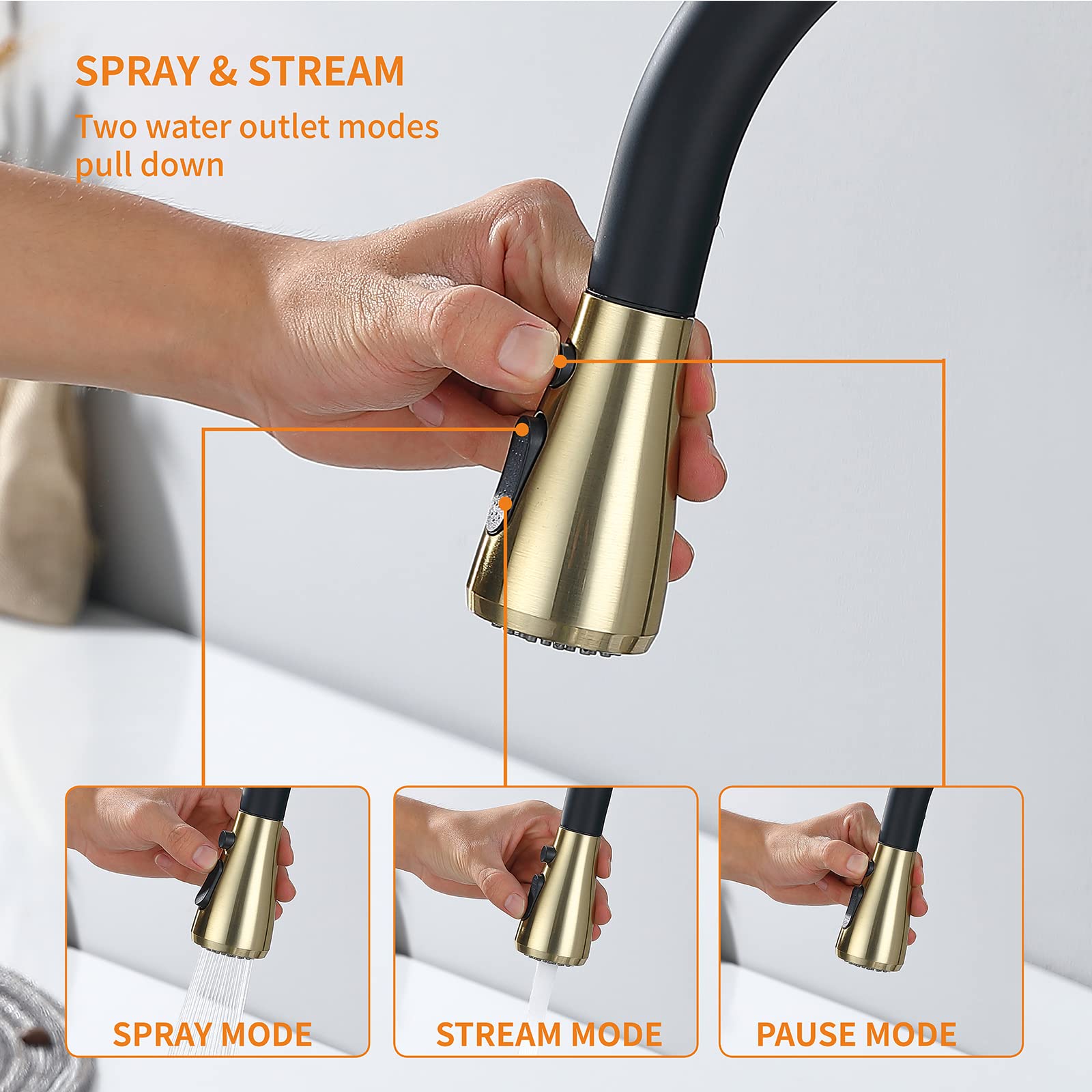 Black & Polished Chrome Pull-Down Sprayer Kitchen Faucet with Soap Dispenser - Single Handle High Arc Stainless Steel Sink Faucet for Modern Kitchens & Bar Sinks